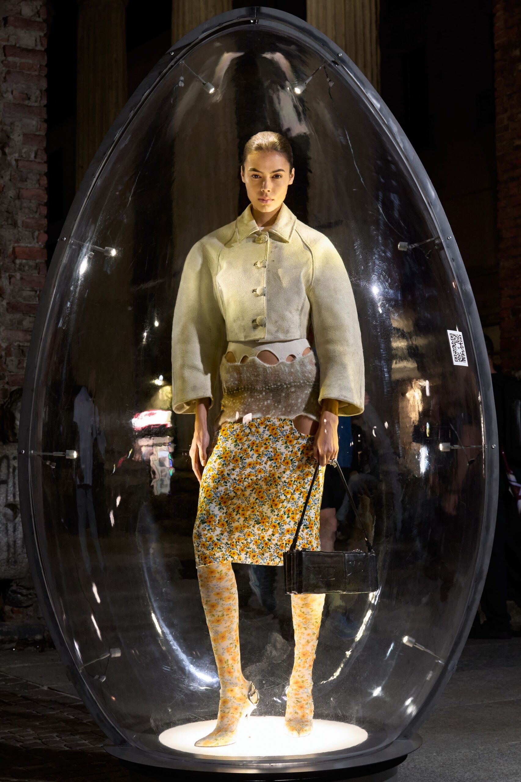 yellow cotton fitted flared midi skirt