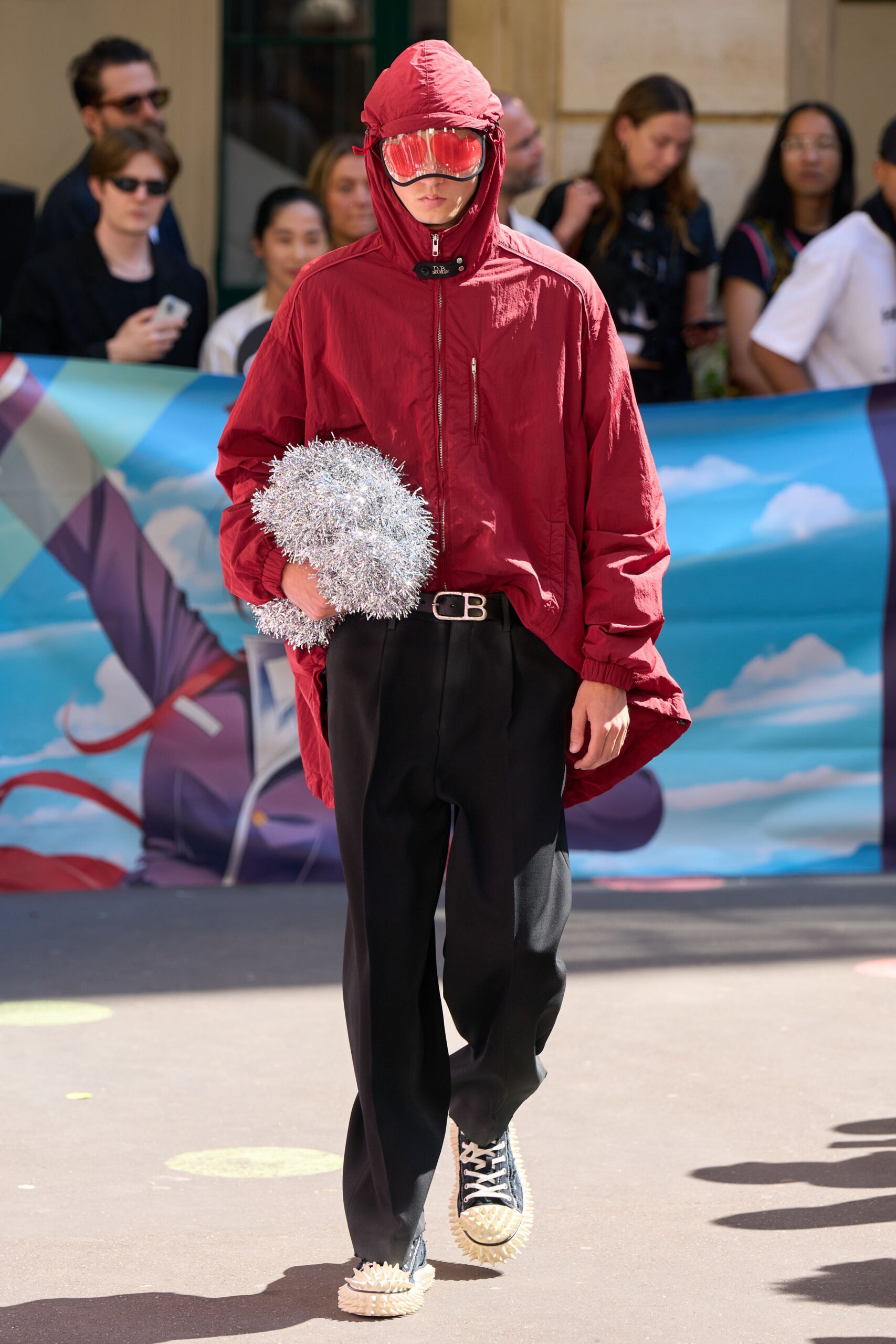 oversized red jacket with black pants