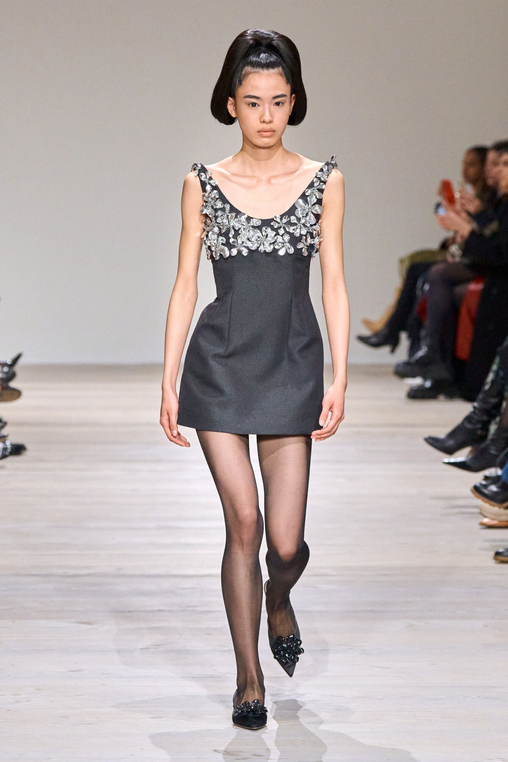 black cotton sleeveless v-neck fitted embellished mini mini-dress