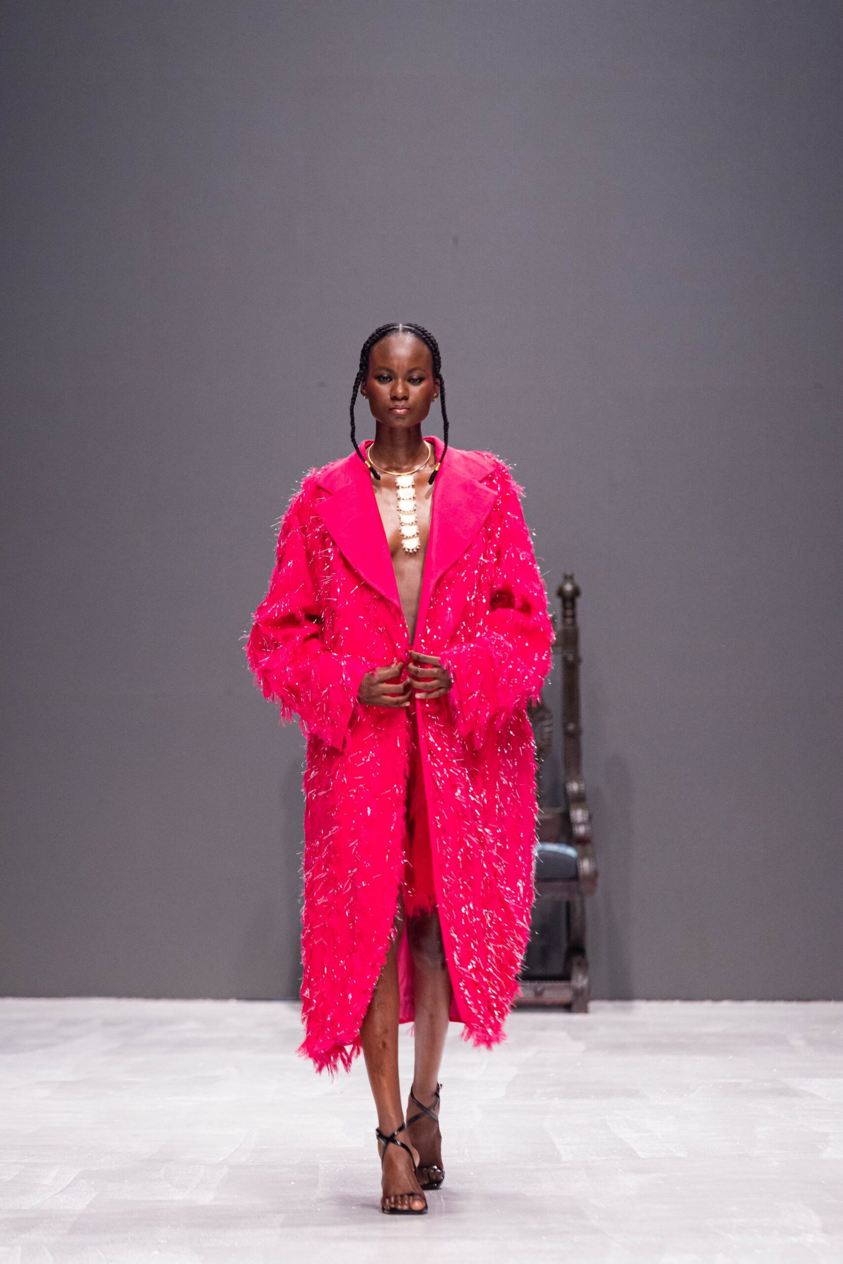pink faux-fur oversized coat