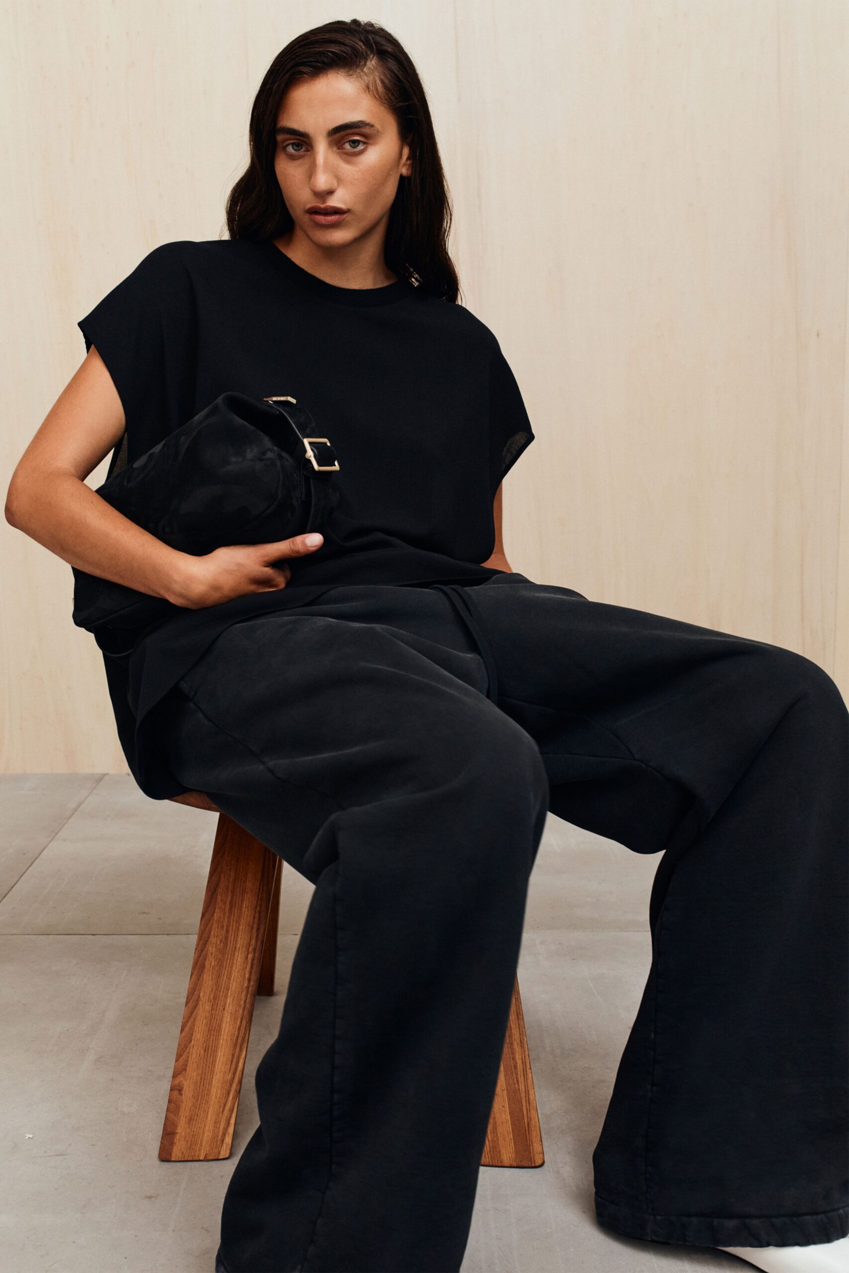 black cotton short-sleeve scoop-neck relaxed top