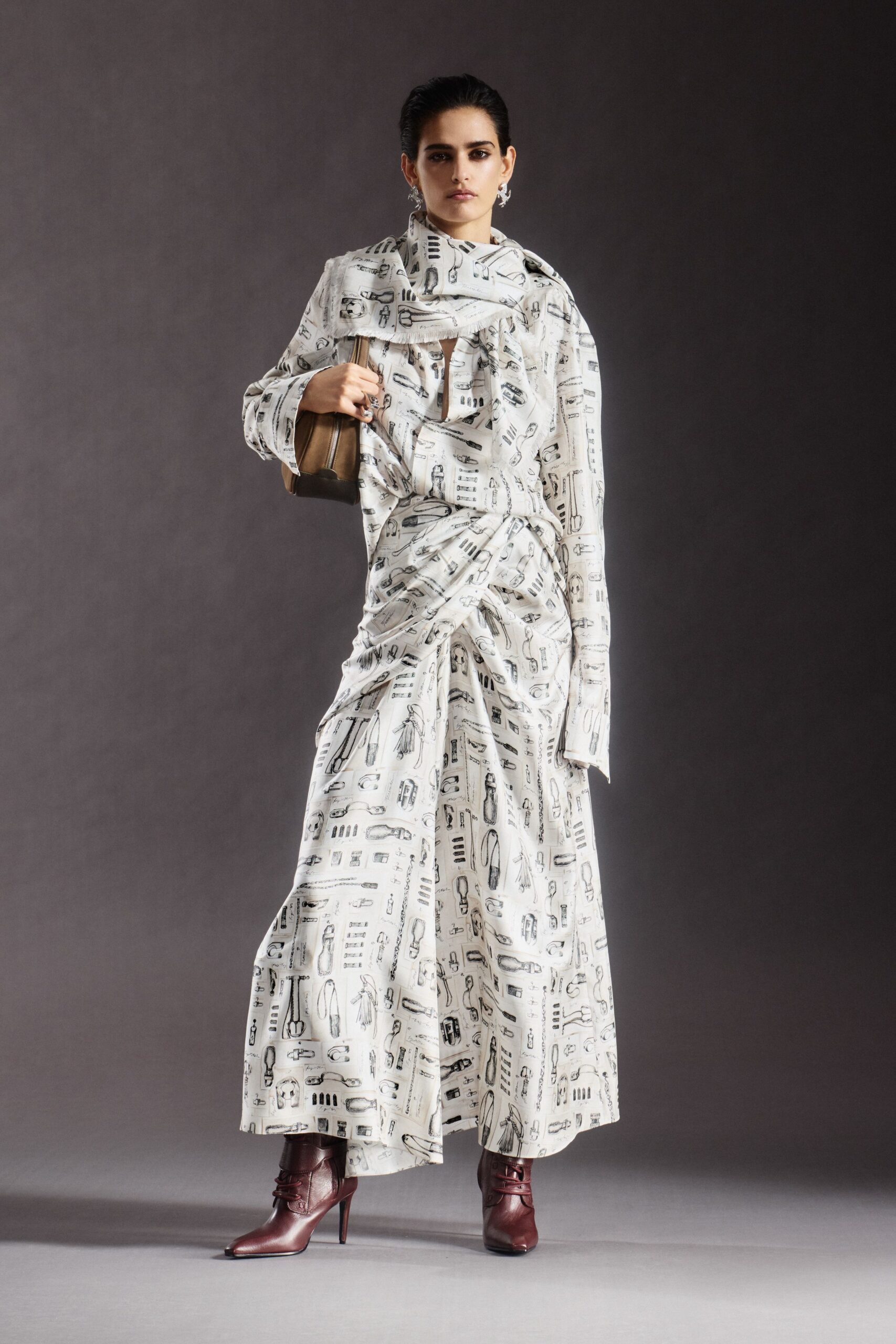 white and black printed maxi dress
