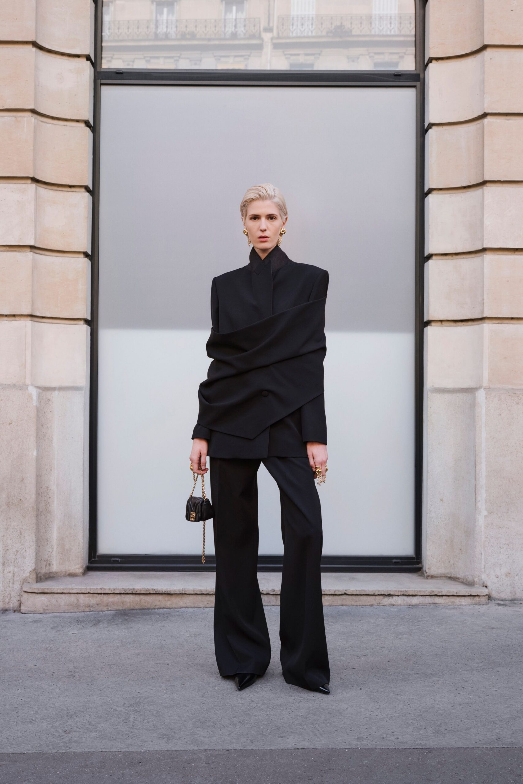 black wool long-sleeve collared structured blazer