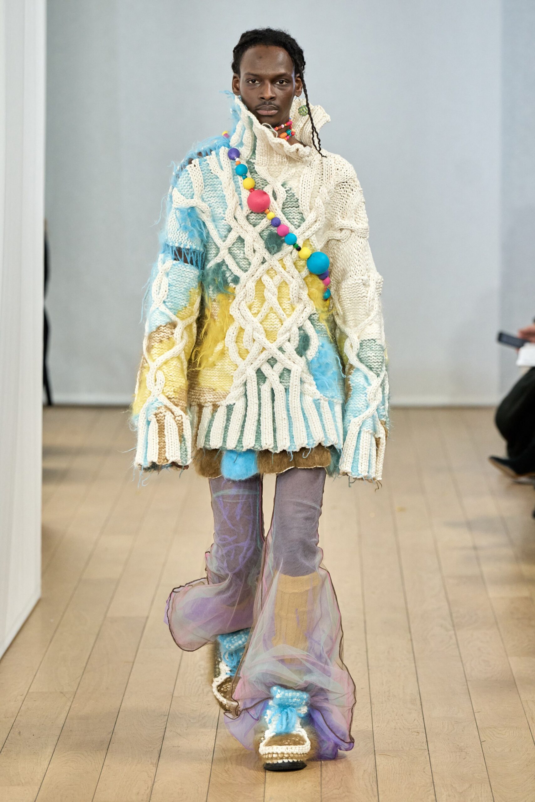 oversized blue sweater with flared pants