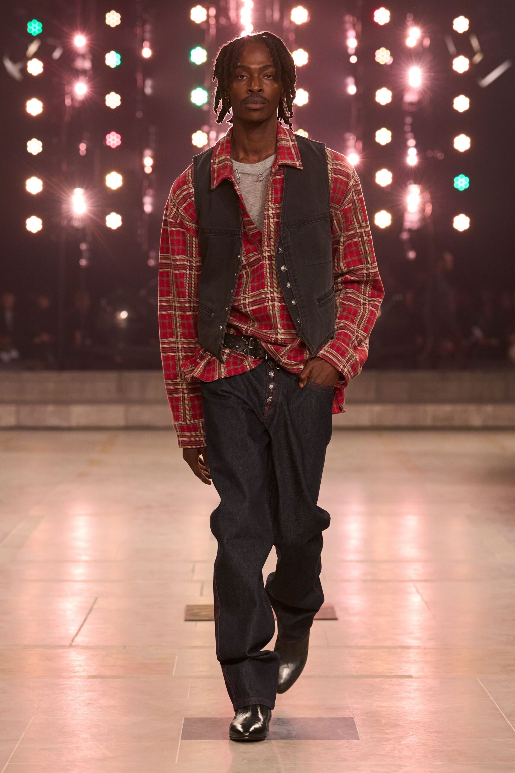 black denim sleeveless fitted buttoned vest