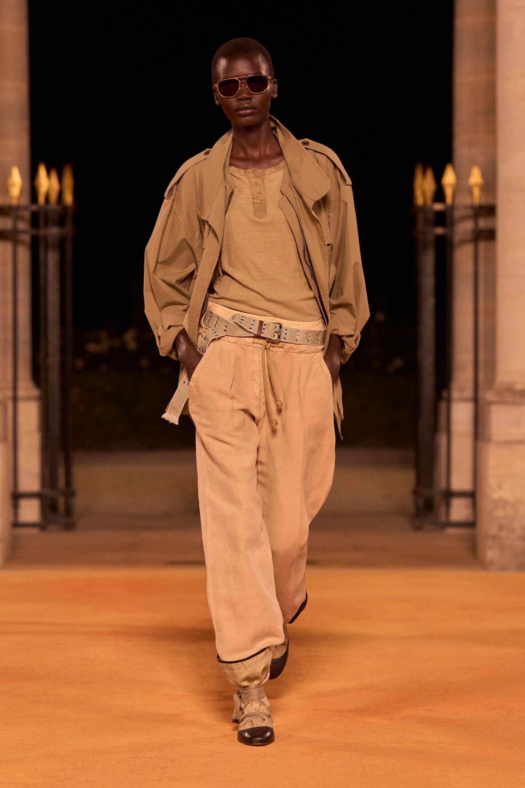 beige relaxed jacket with fitted top