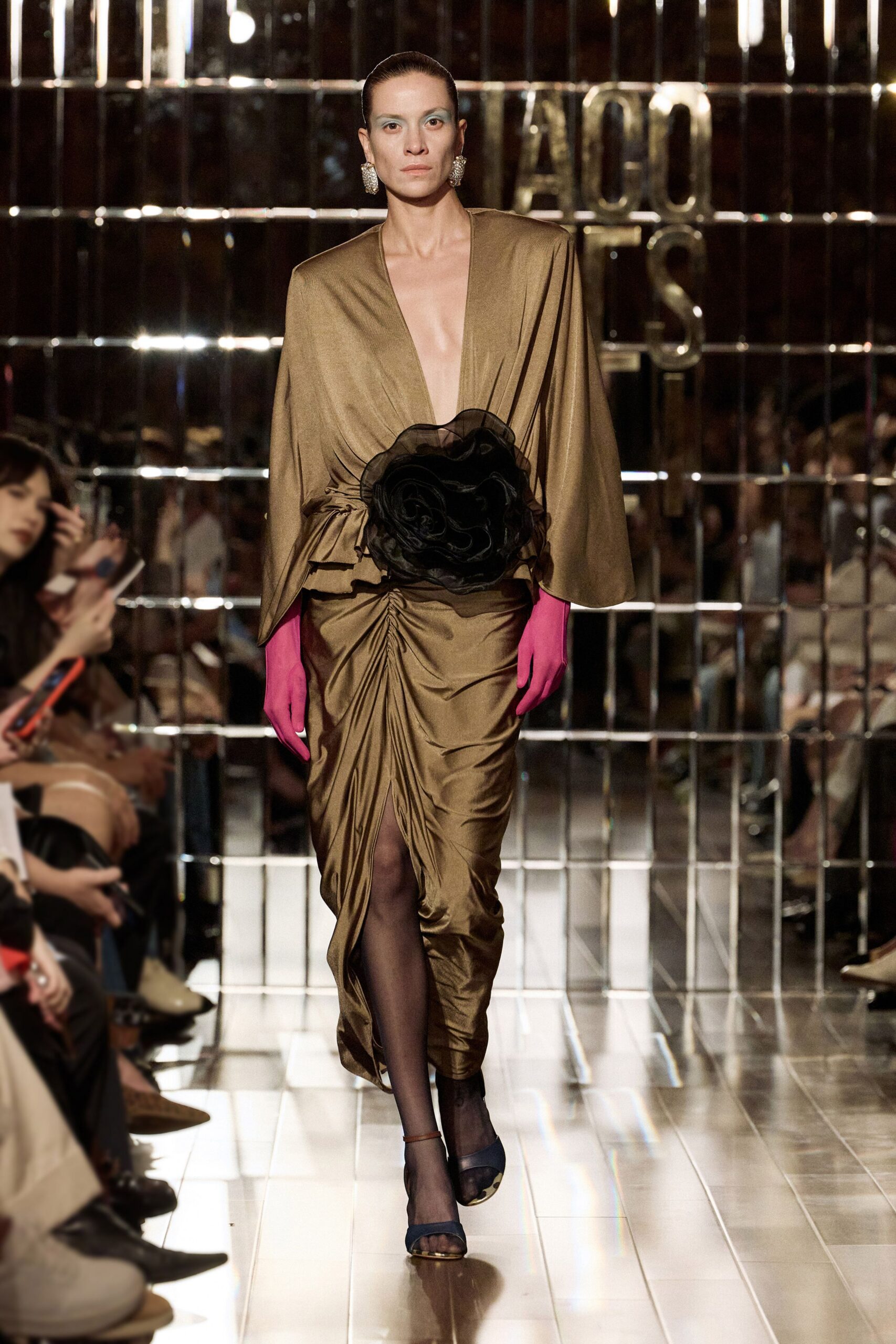 gold silk fitted gown