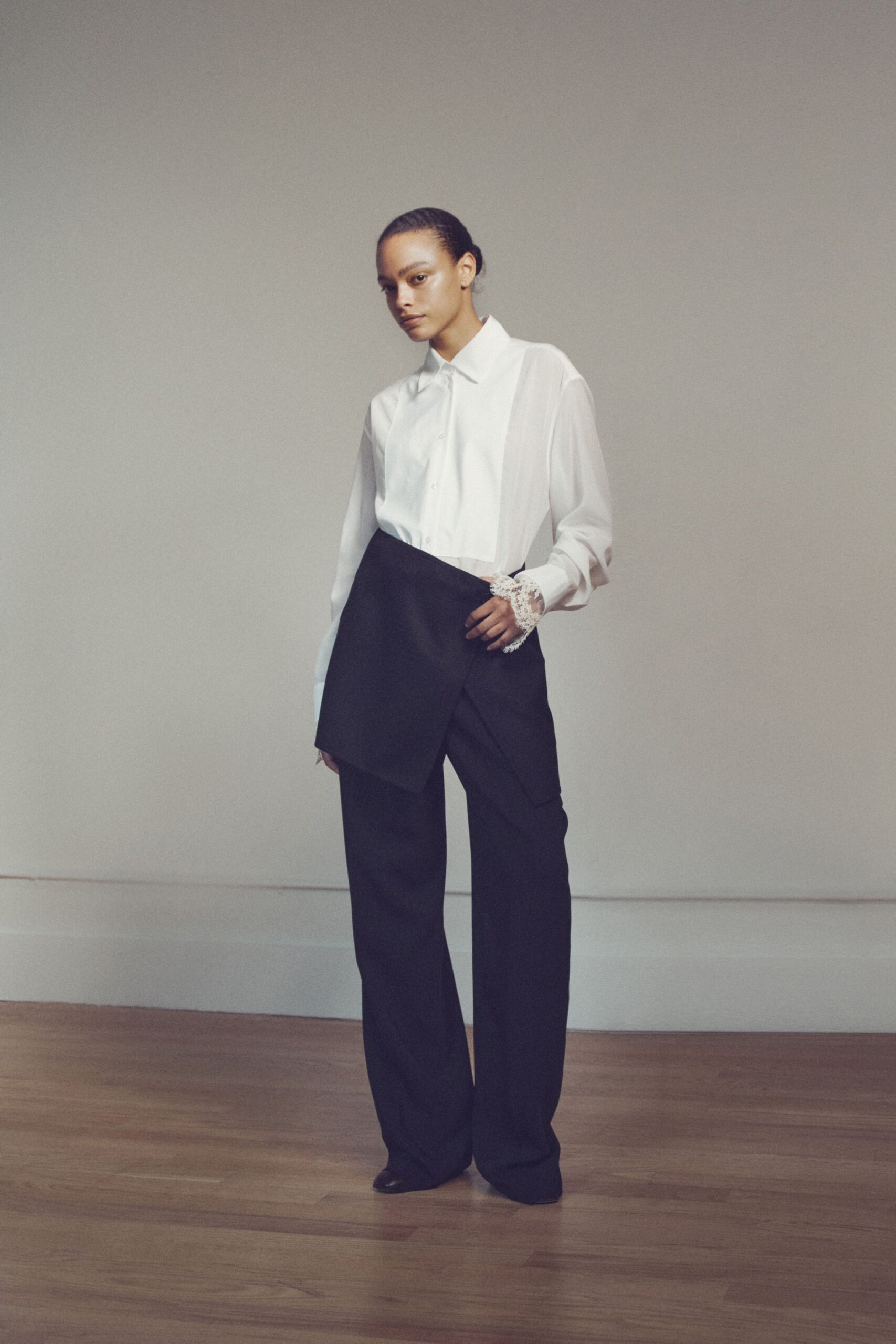 white shirt black tailored pants