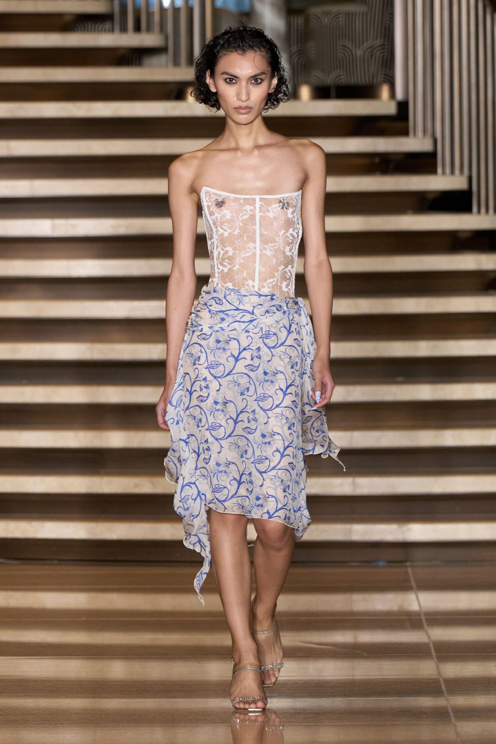 blue silk asymmetric relaxed flared flowing skirt
