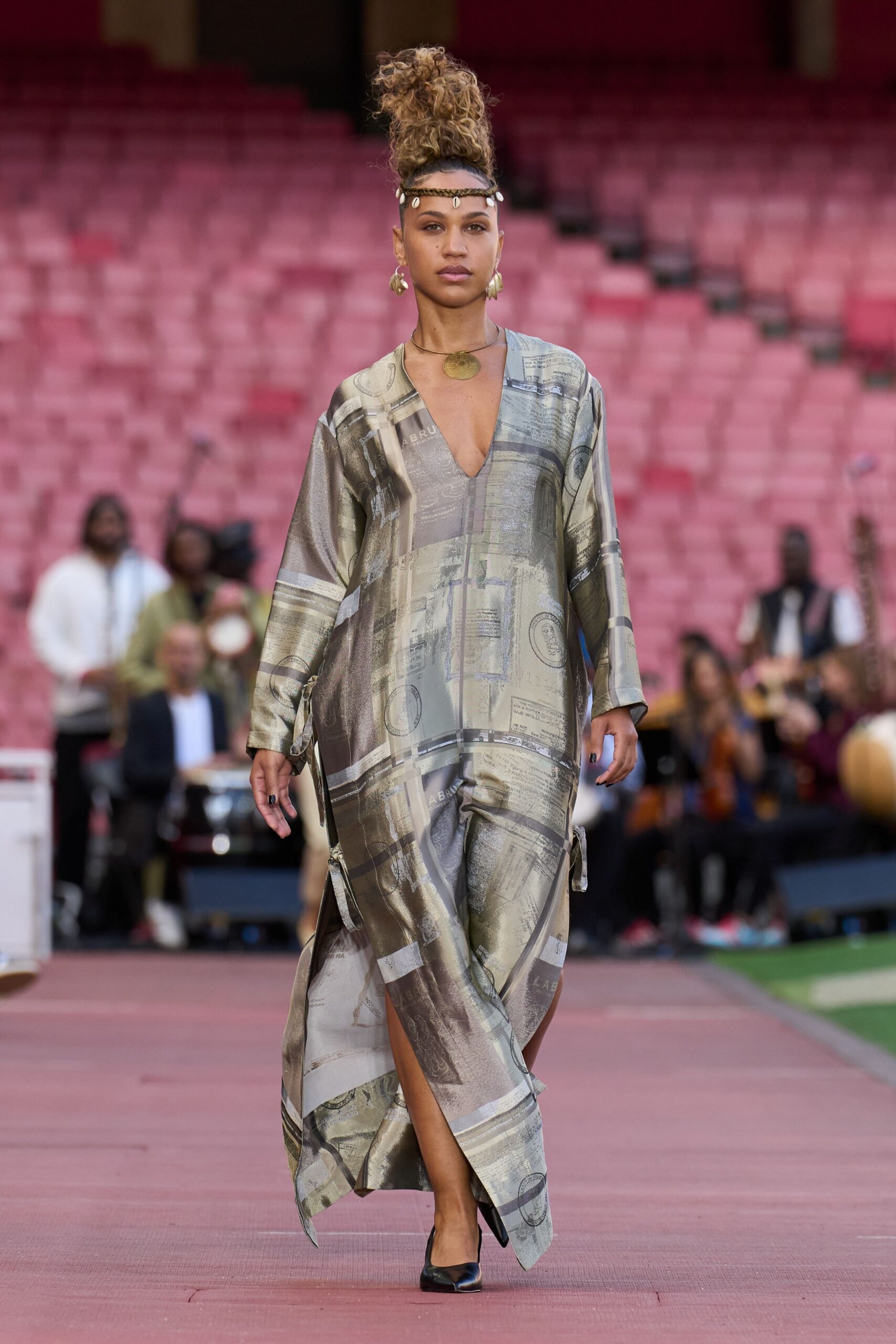 multi silk long-sleeve v-neck relaxed printed maxi dress