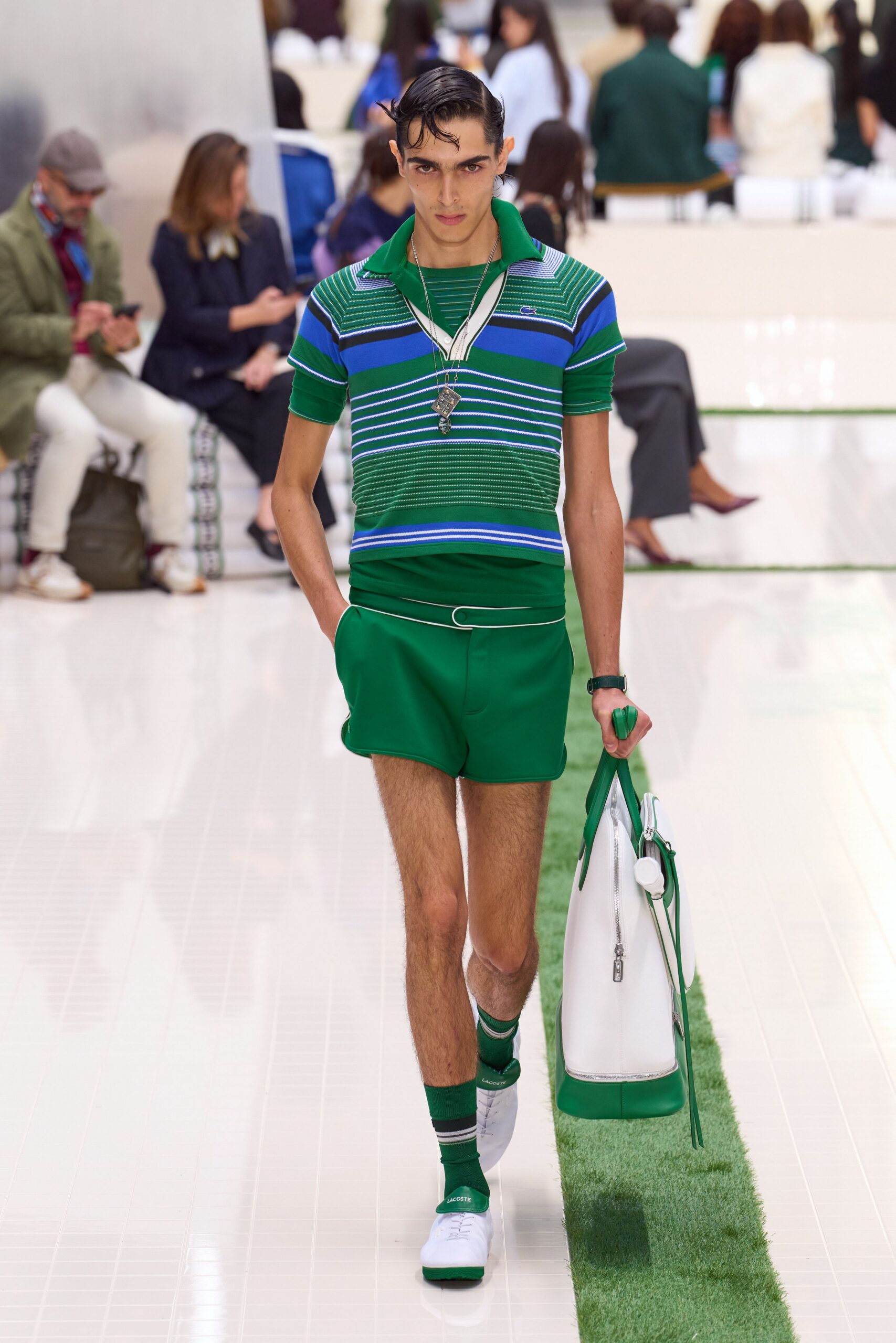 green striped shirt with shorts
