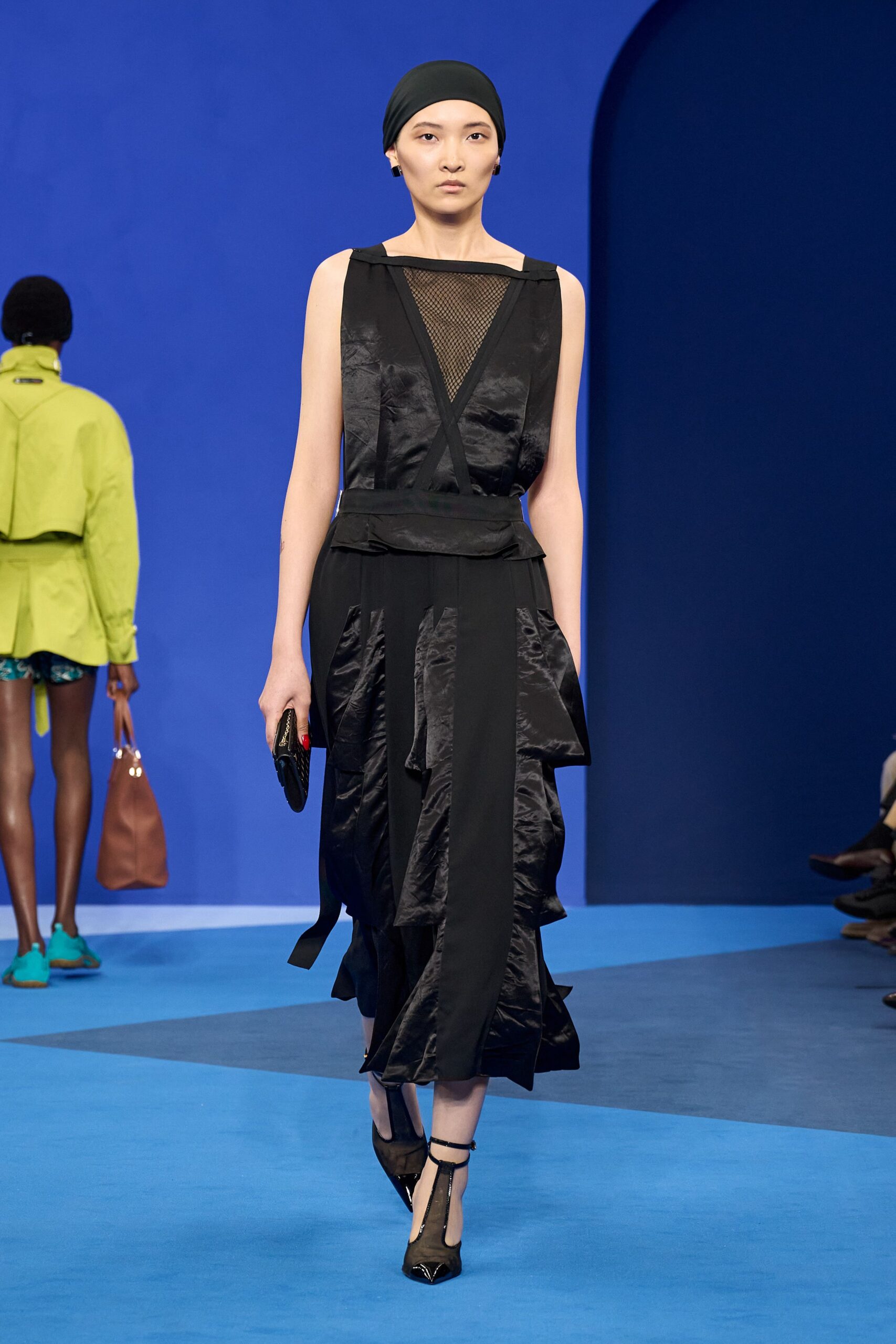 black silk sleeveless midi dress
