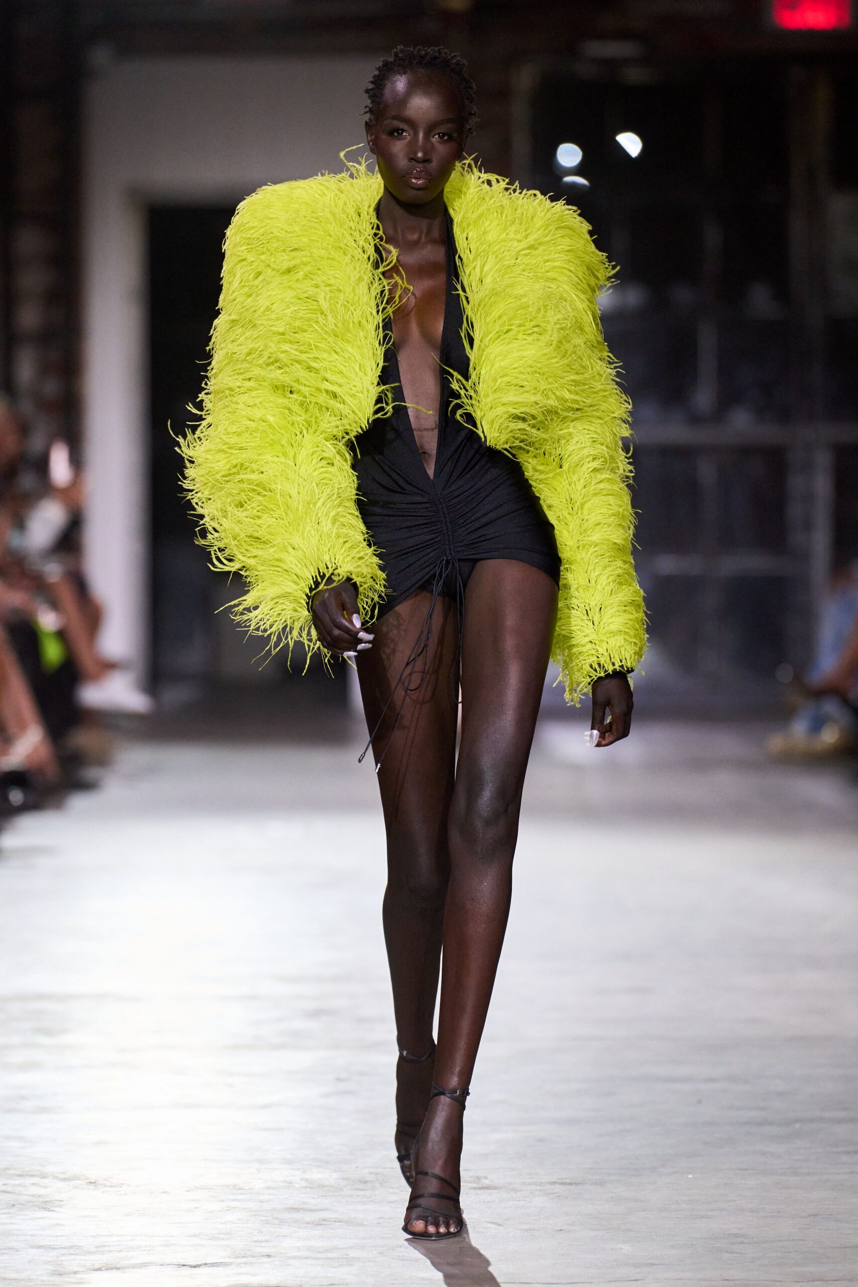 yellow fur oversized fringed jacket