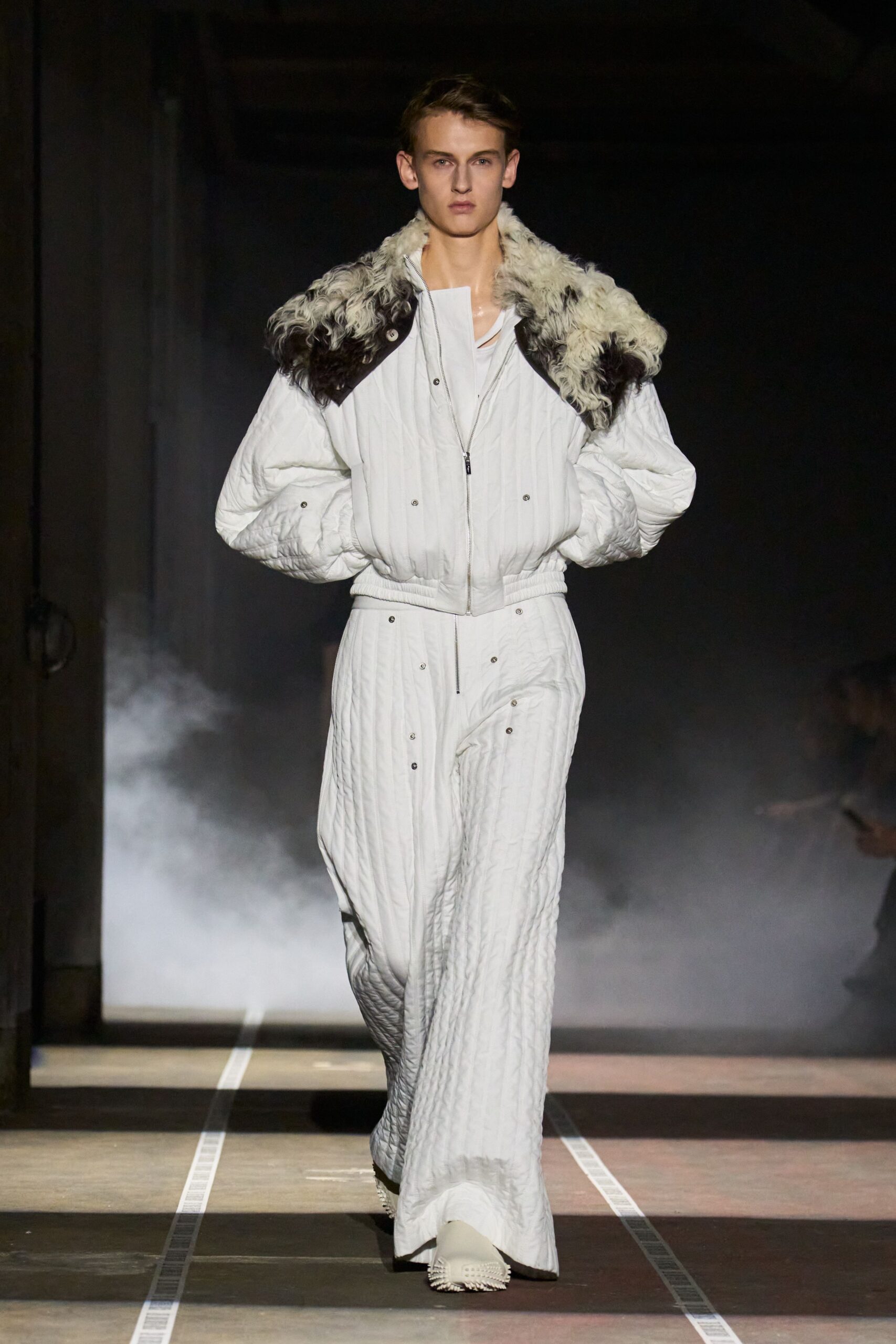 white quilted jumpsuit with collar