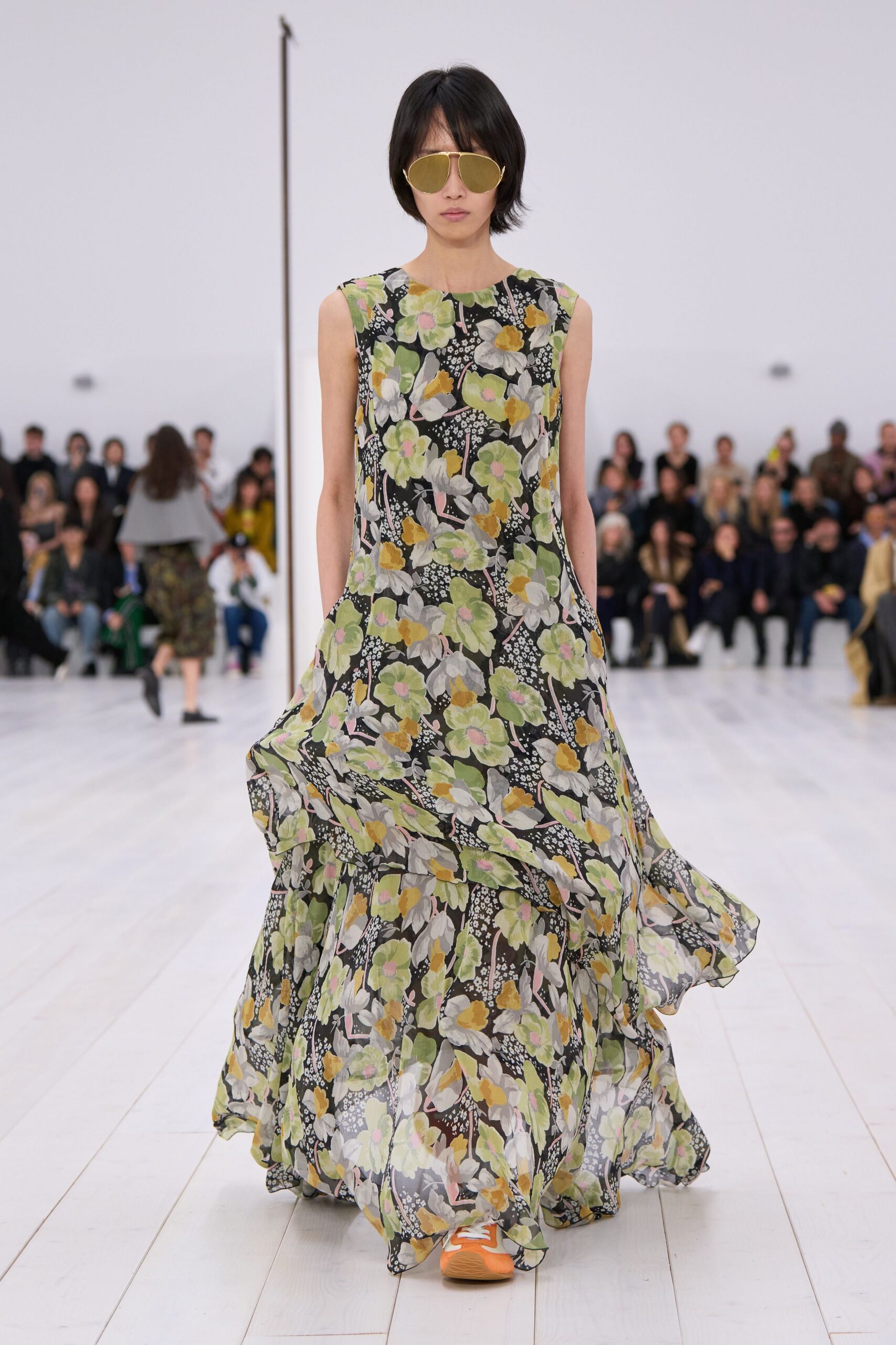 floral maxi dress with sunglasses