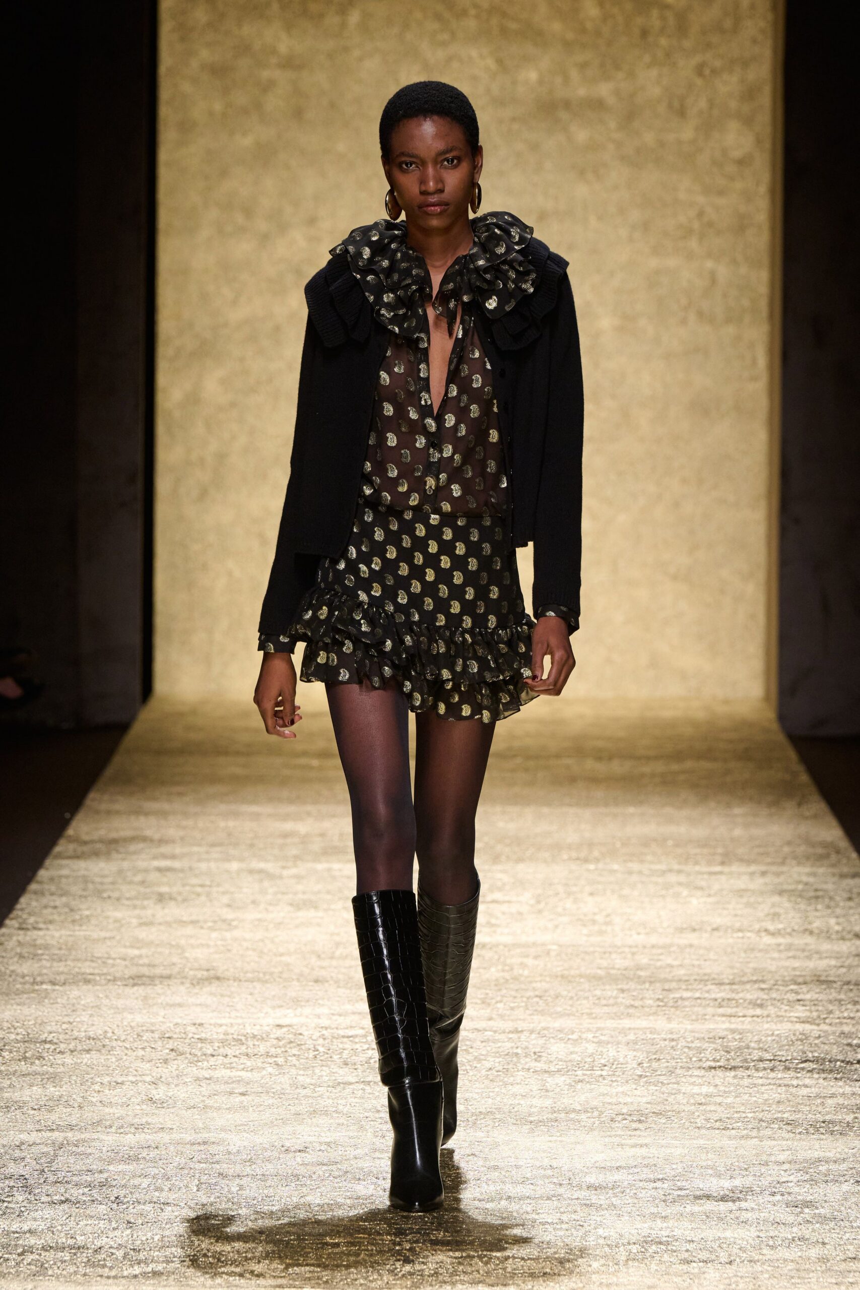 black silk mini dress with ruffles