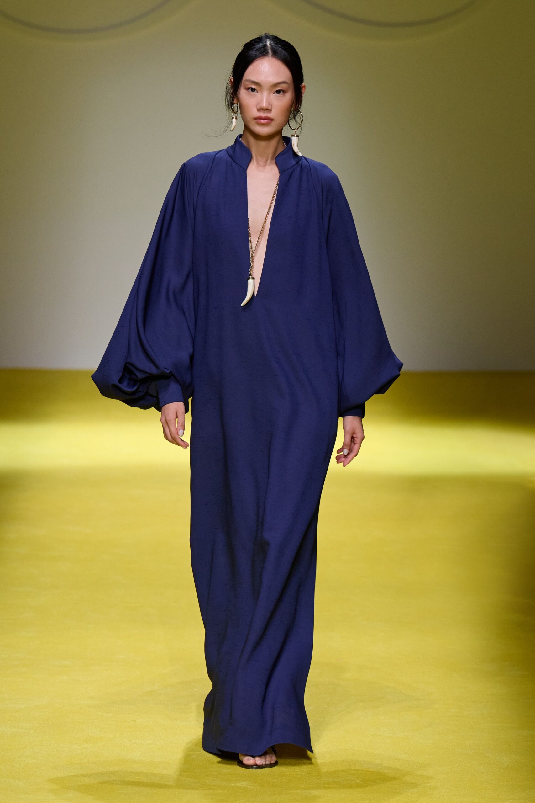 blue relaxed v-neck gown