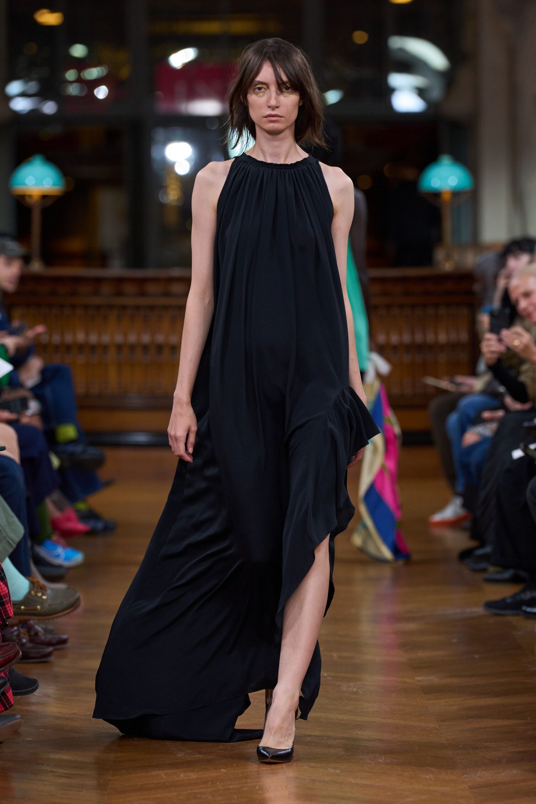 black silk sleeveless gown