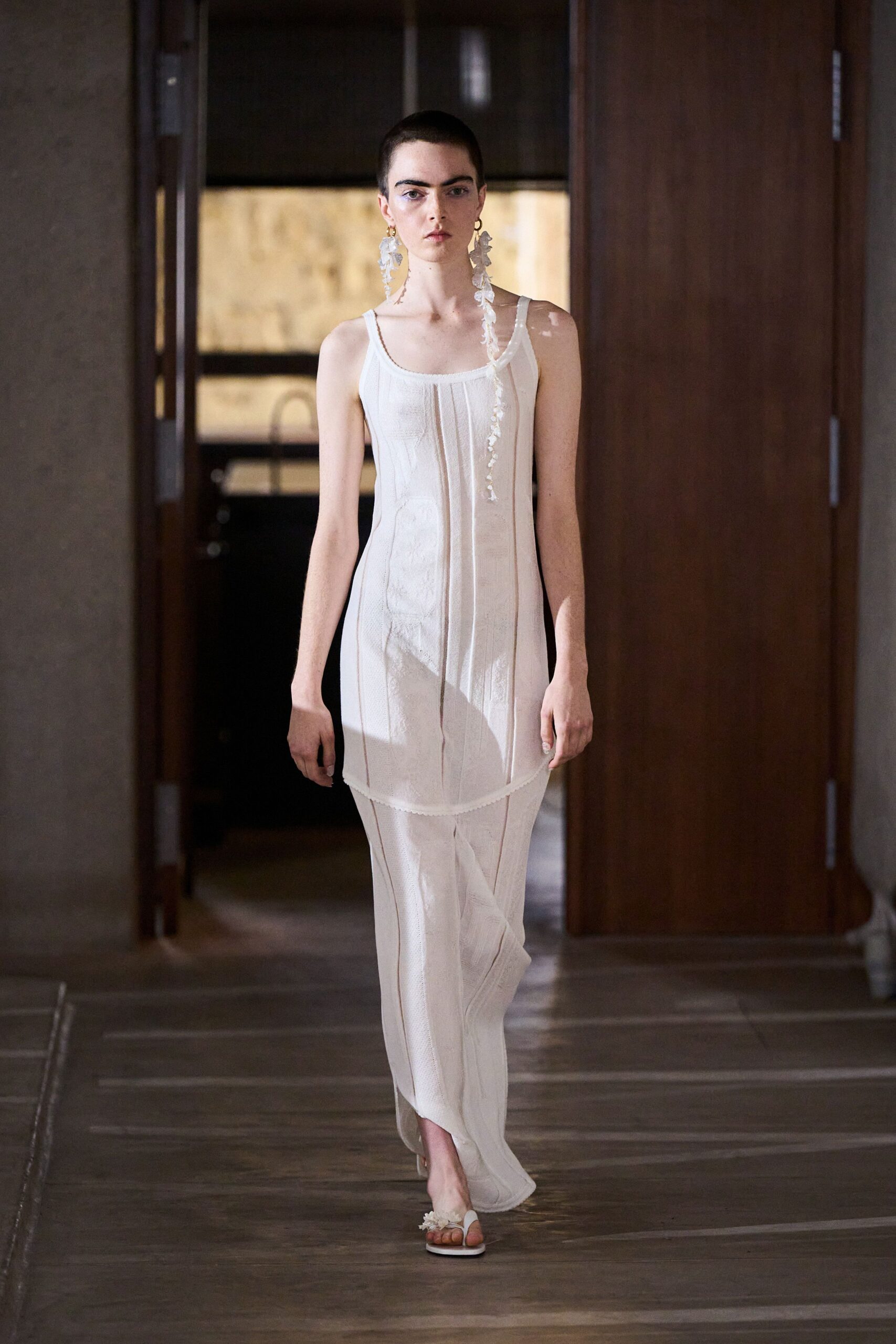 white fitted maxi dress with shoes