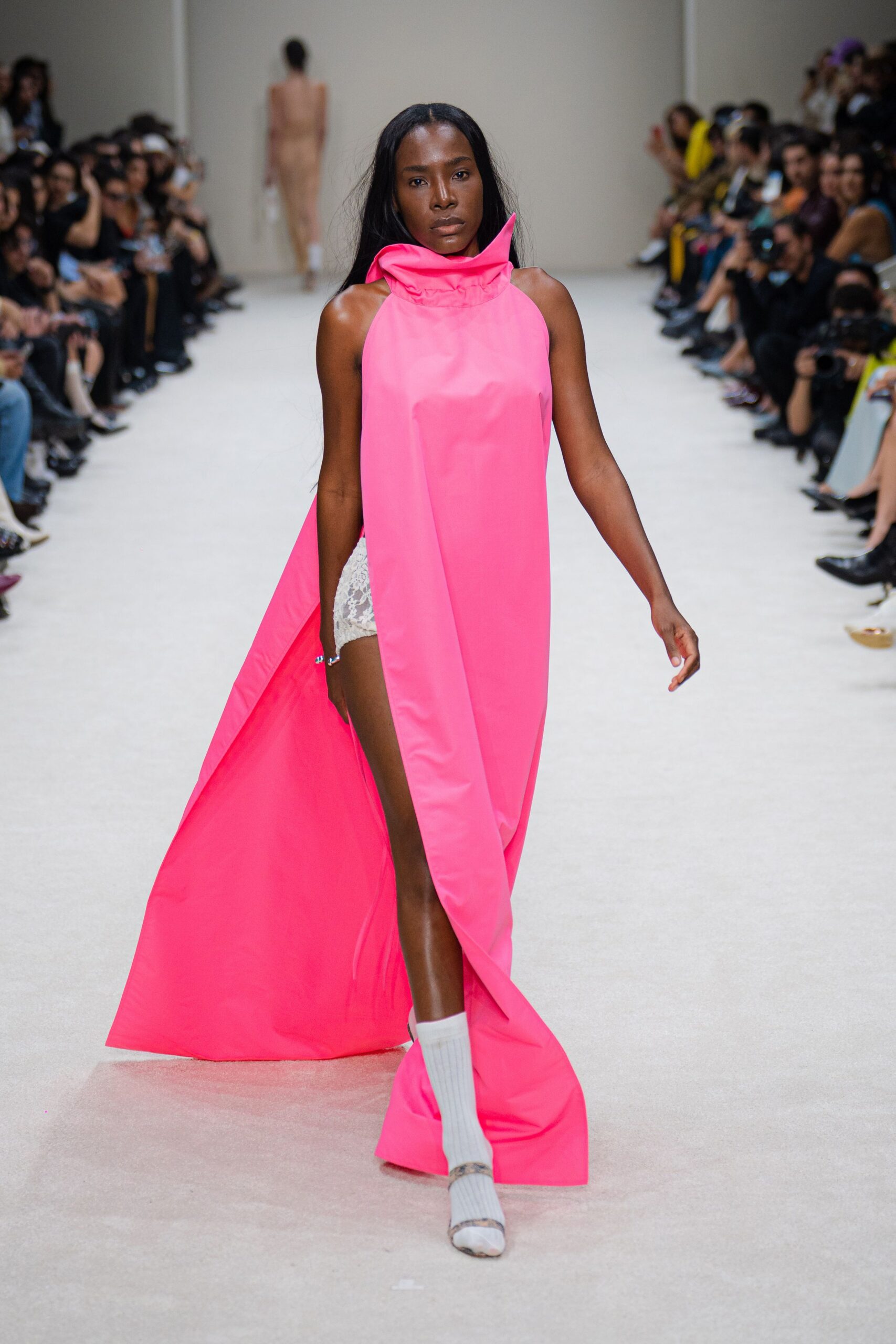 pink cotton sleeveless high-neck relaxed maxi dress