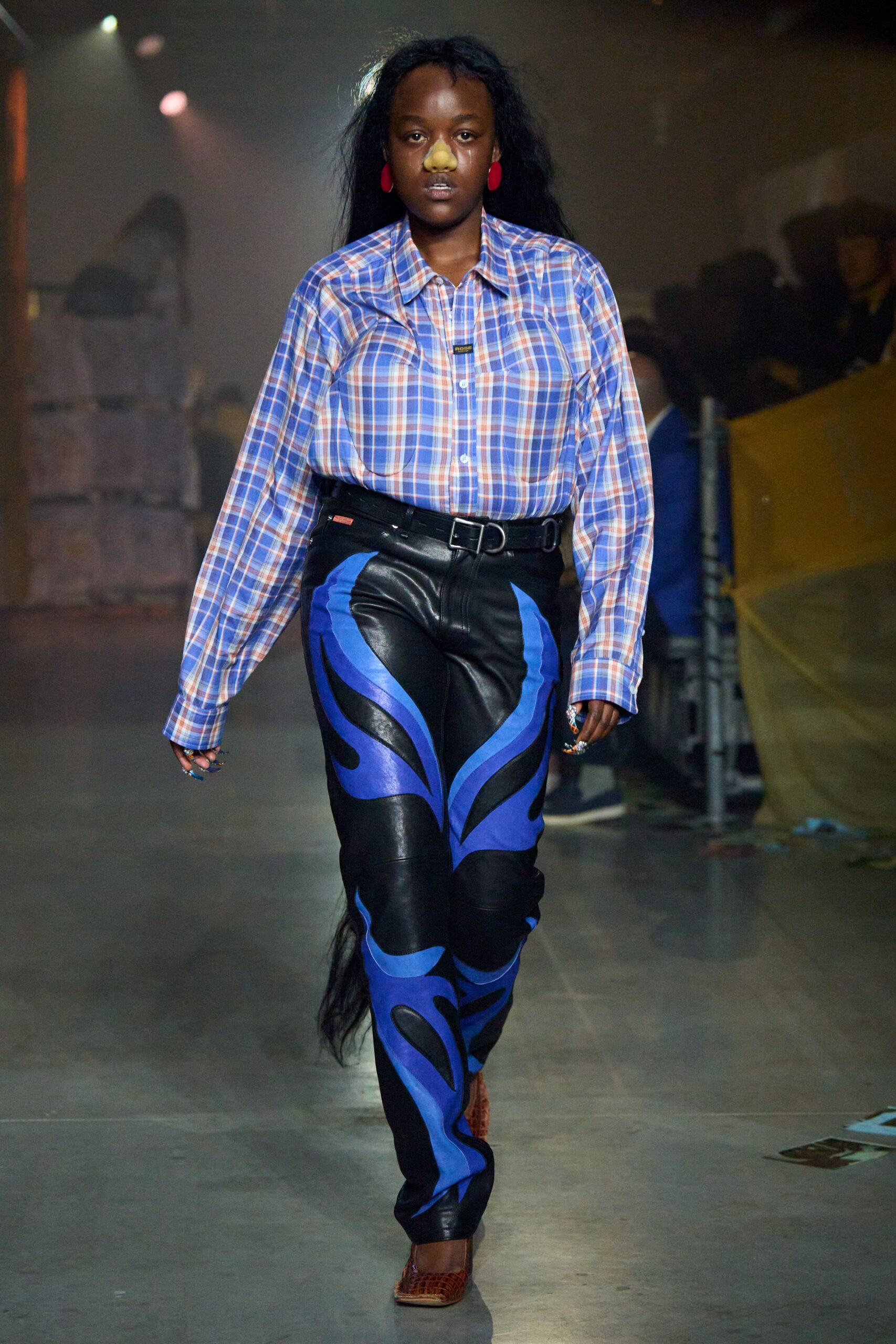 black leather fitted flared pants