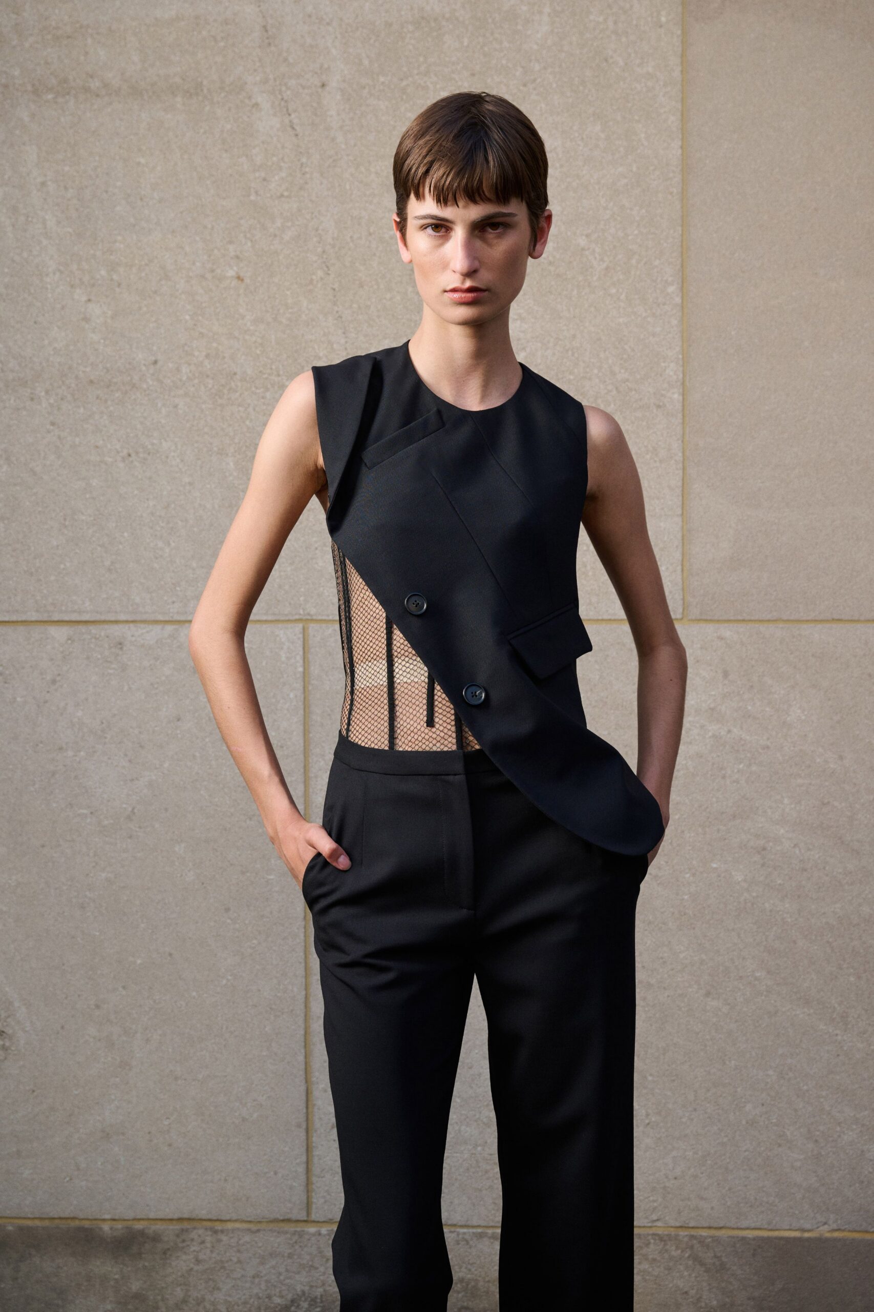 black fitted top and pants