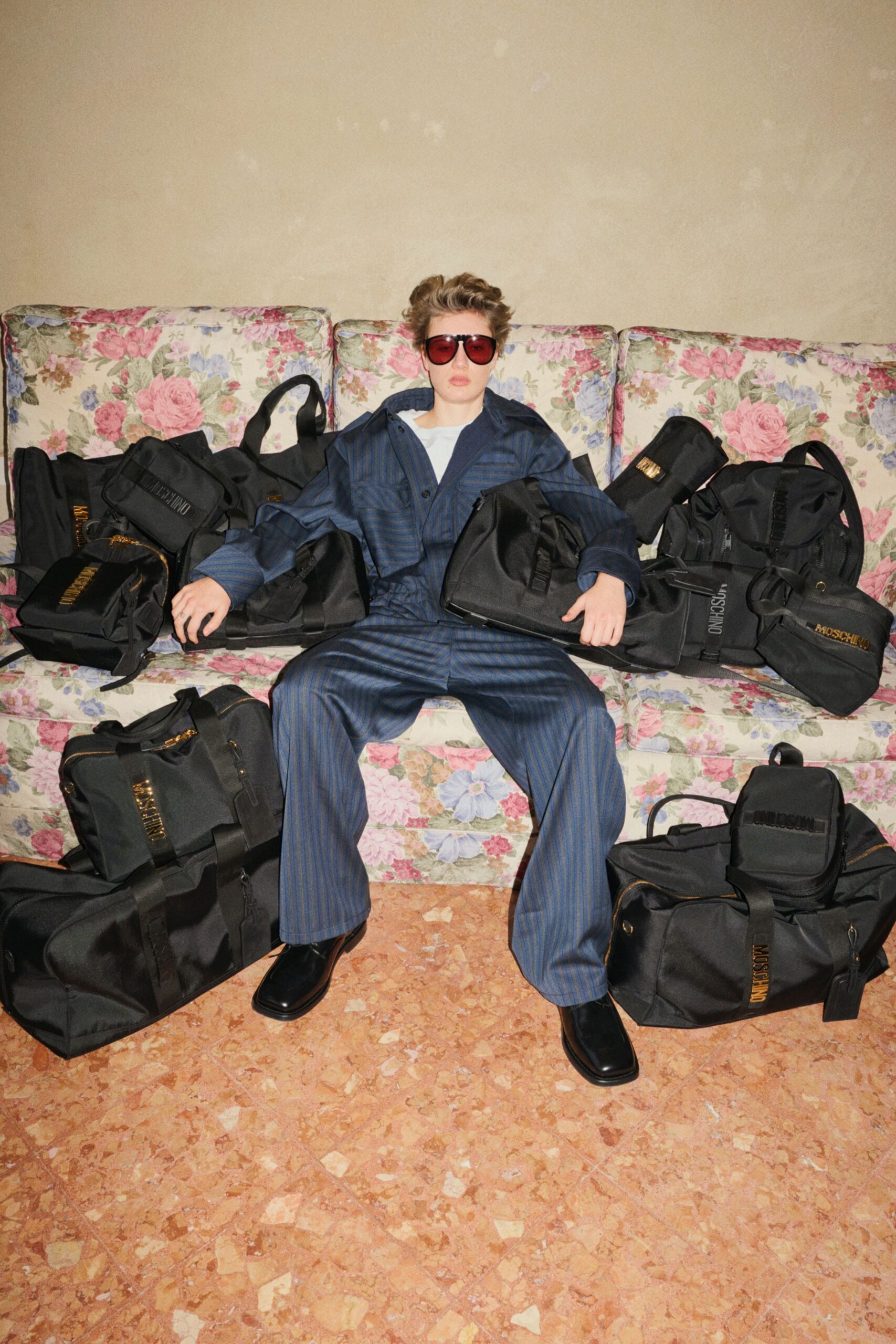 blue striped fitted suit