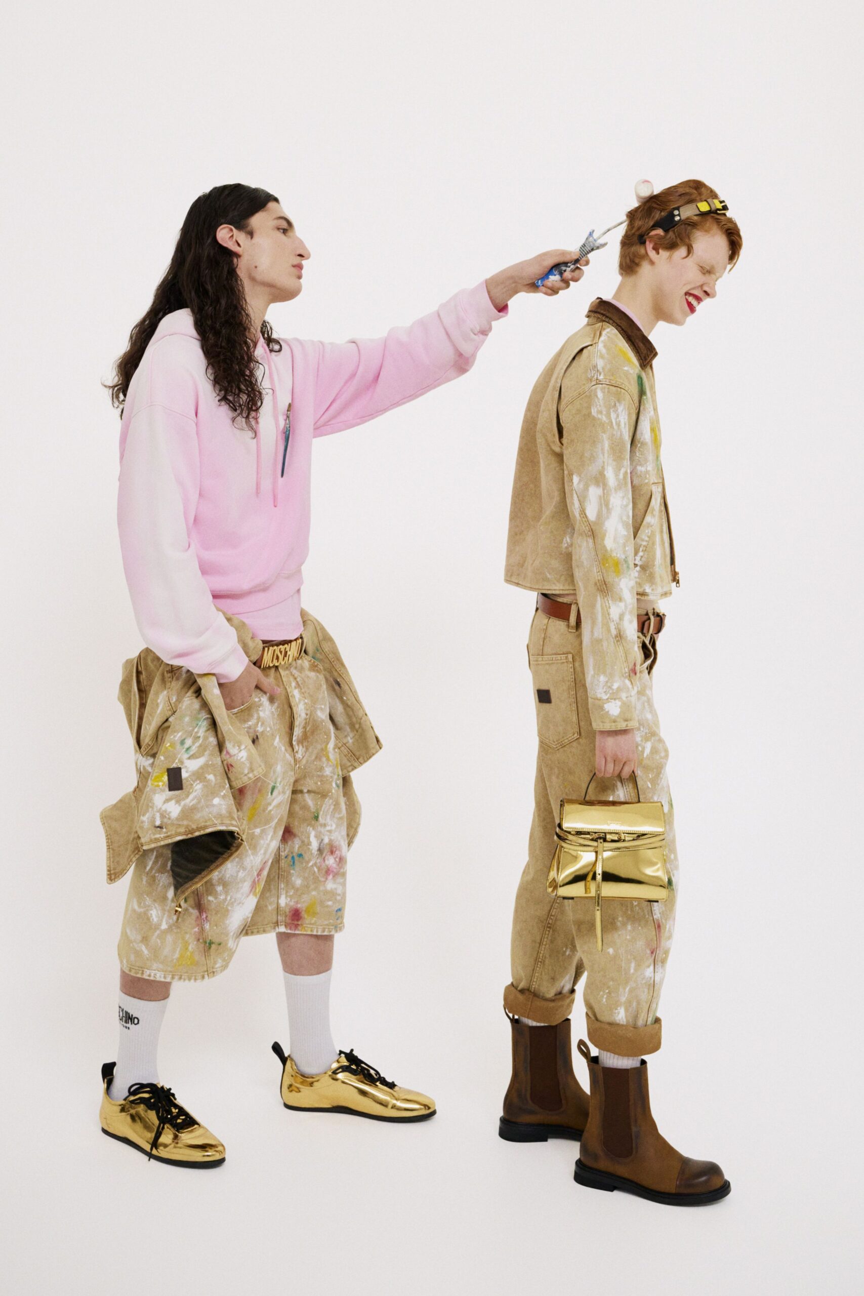 pink hoodie and beige pants