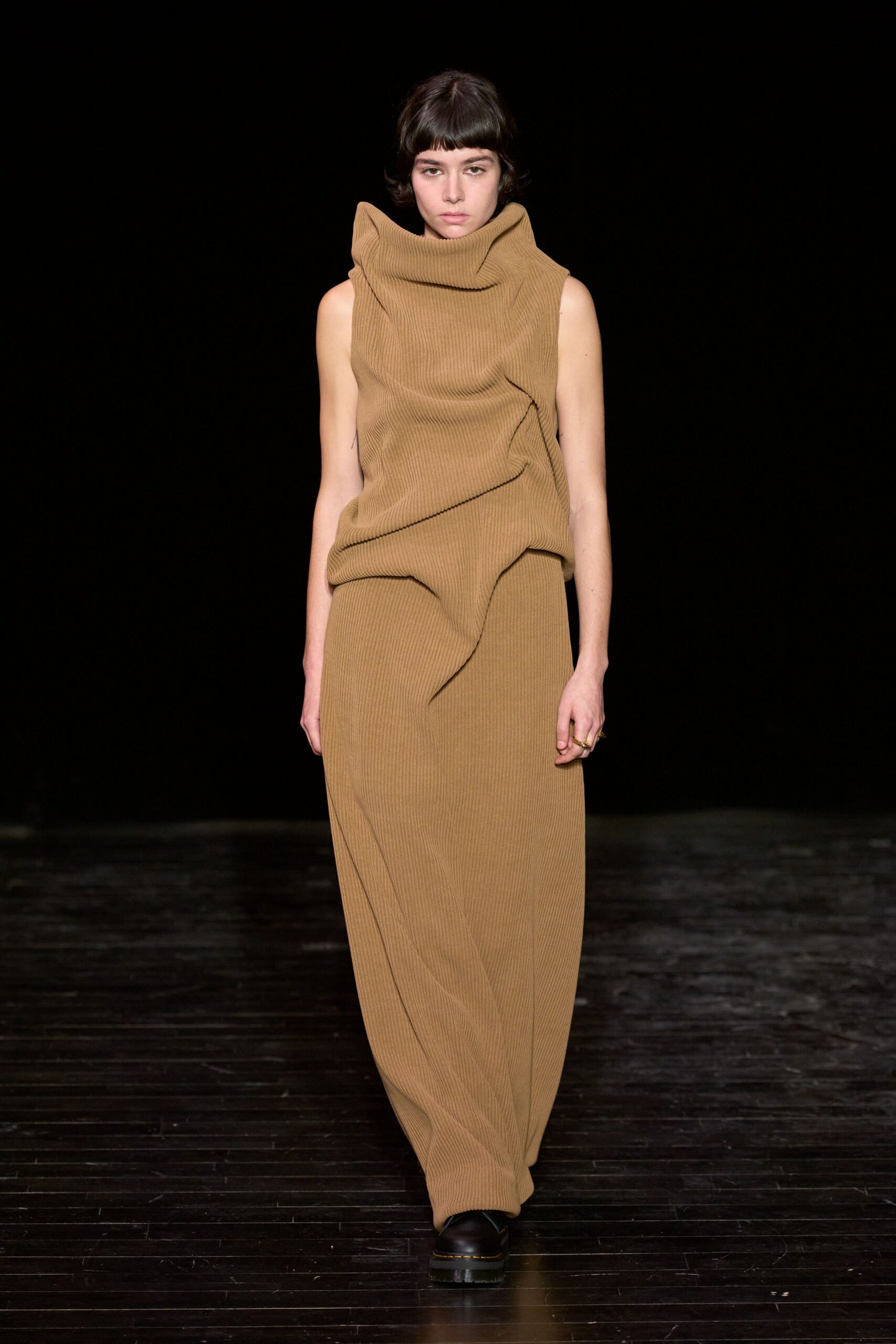 brown draped sleeveless maxi dress