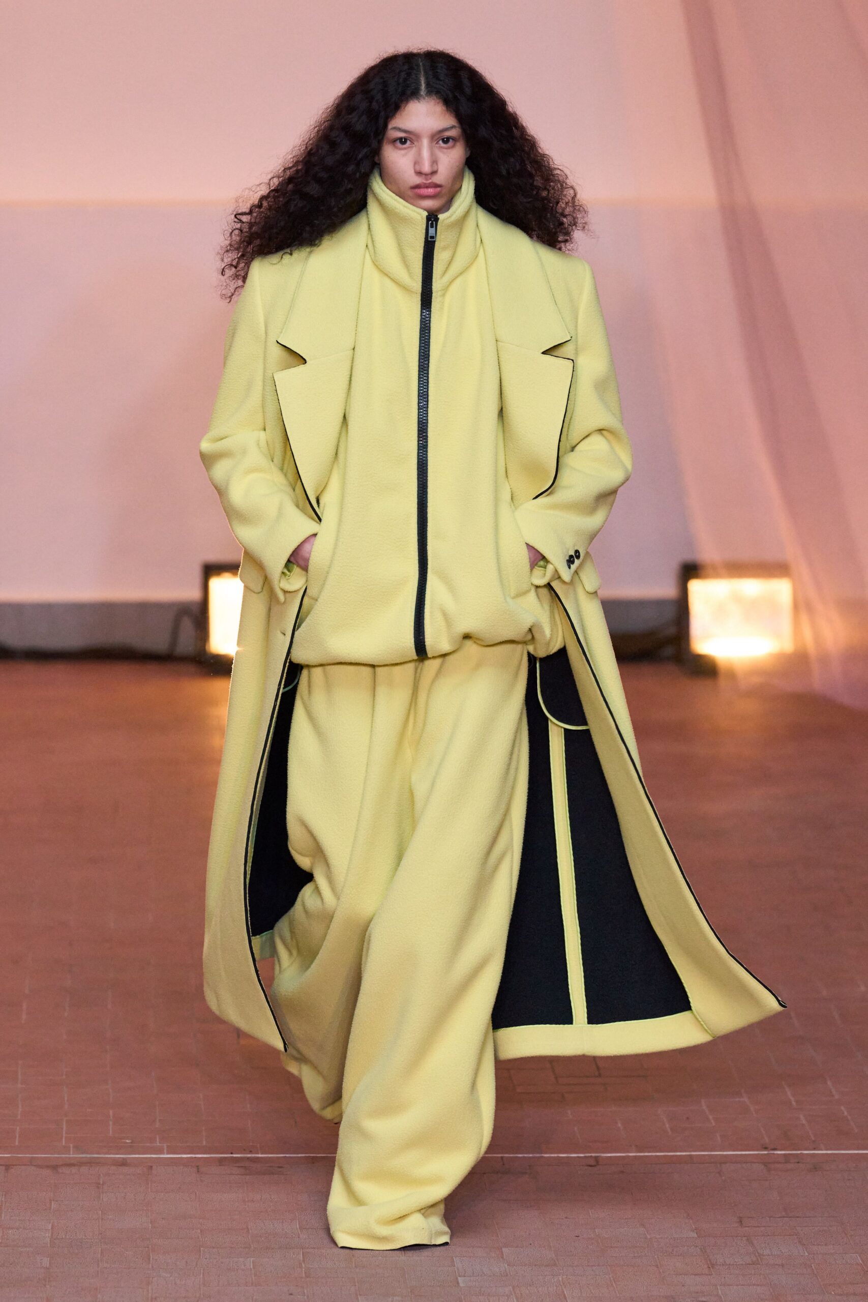 yellow wool relaxed straight-leg pants