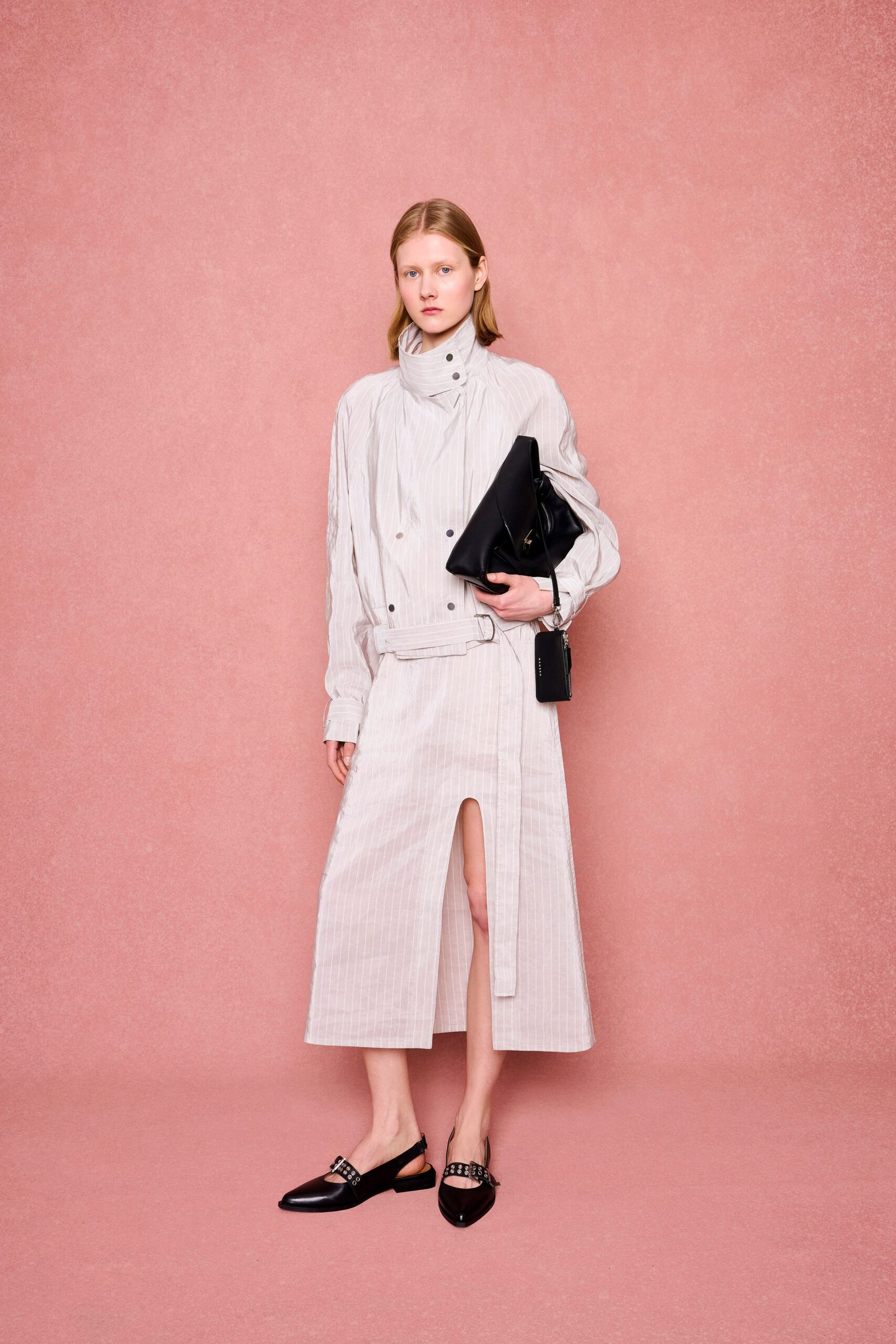 white cotton slit fitted high-waisted straight-leg midi skirt