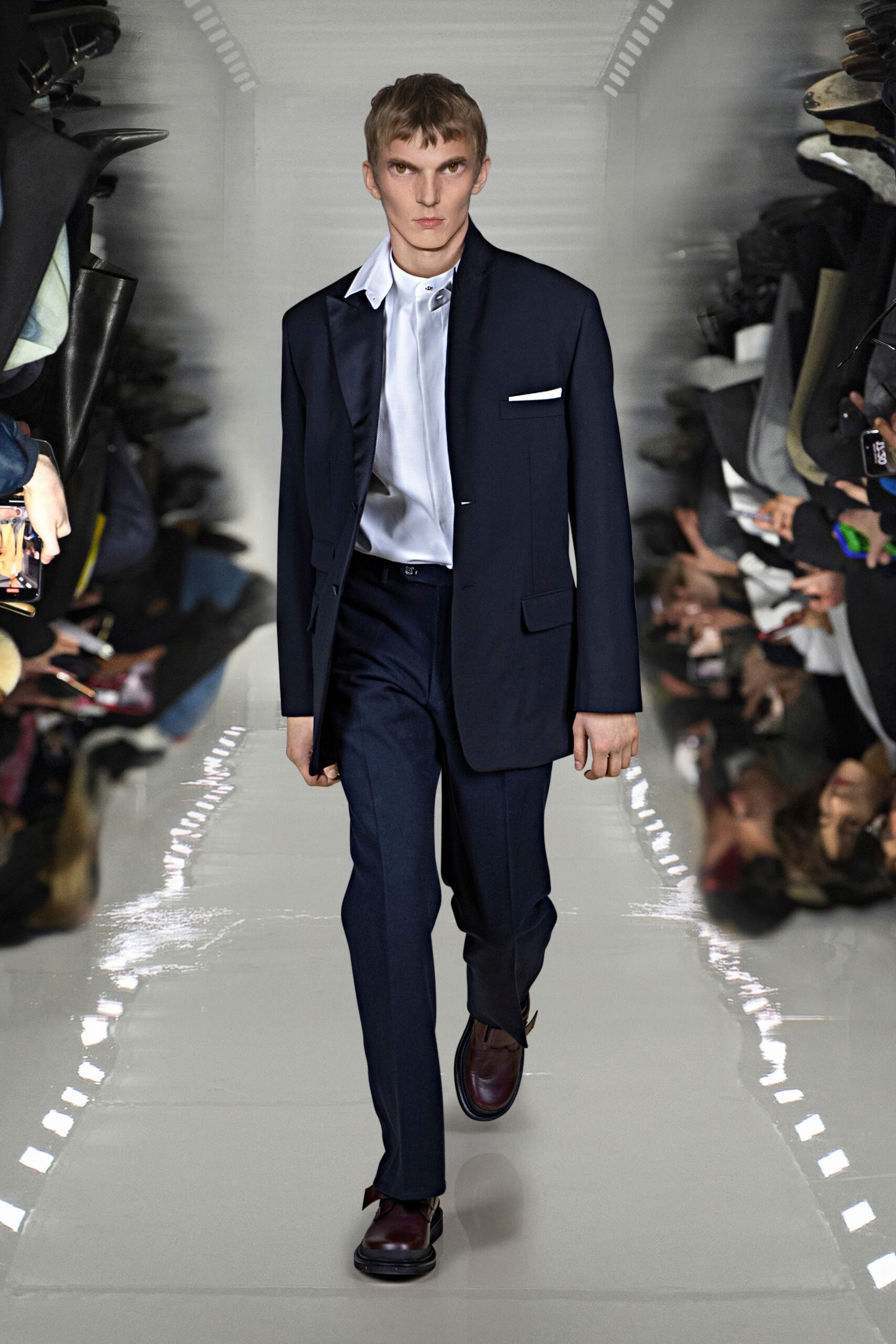 navy tailored suit with white shirt