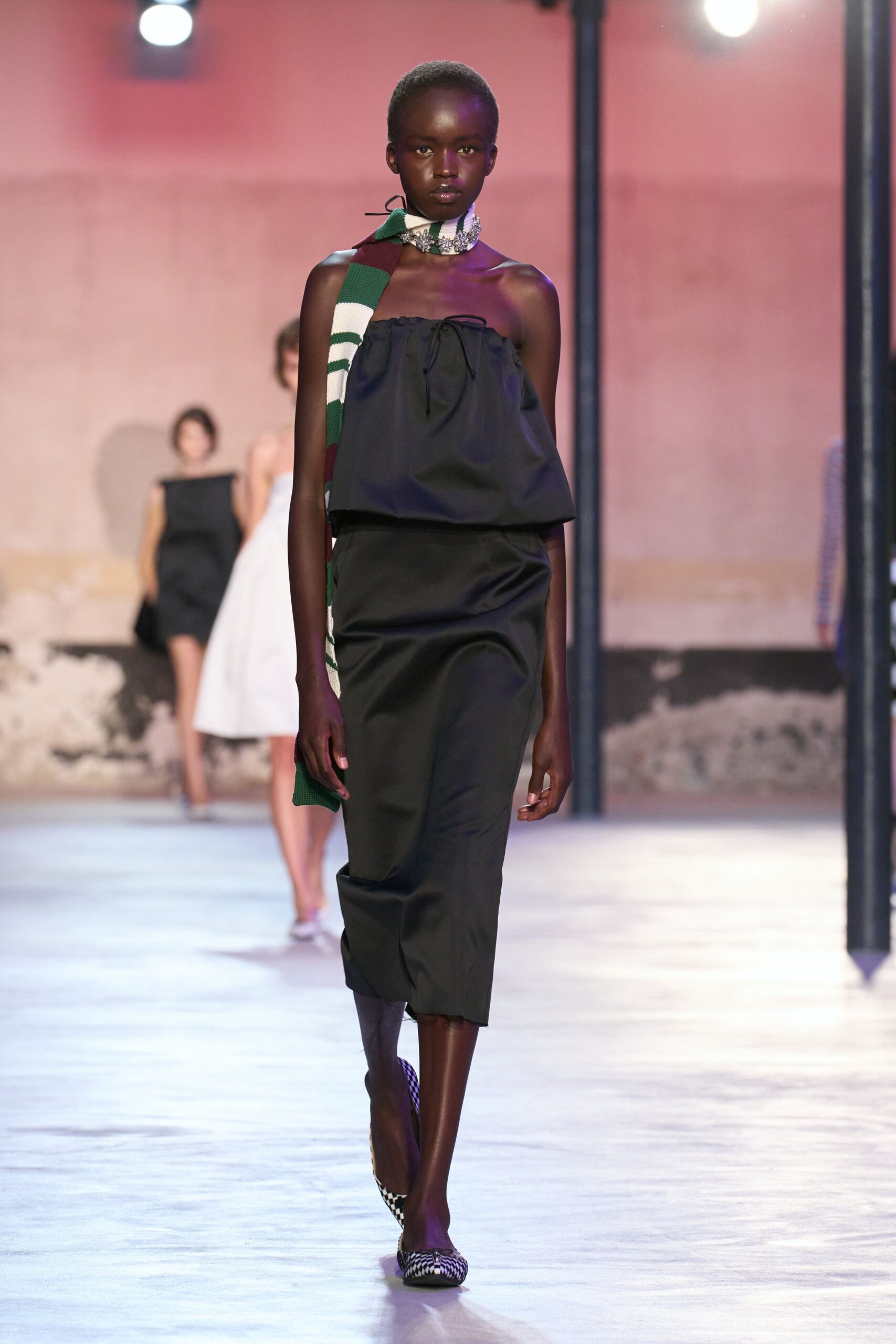 black silk top and skirt