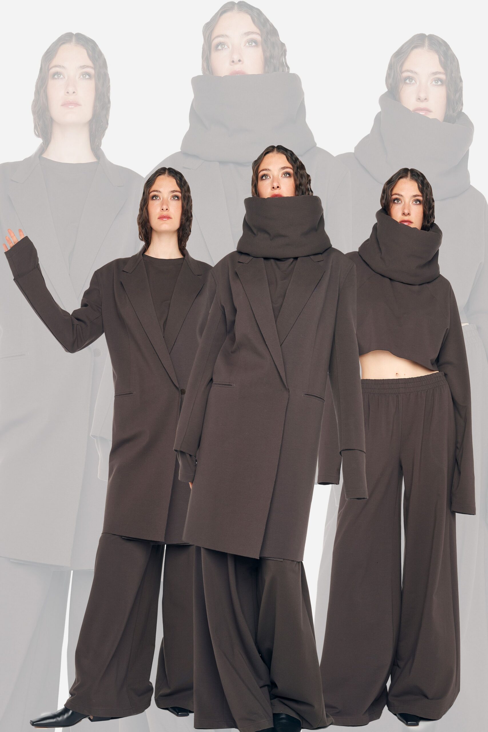 brown cotton long-sleeve fitted cropped top