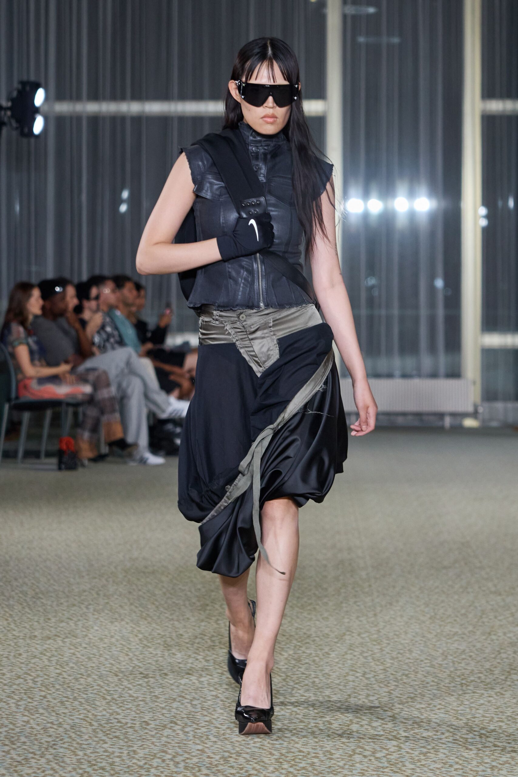 black leather top and skirt