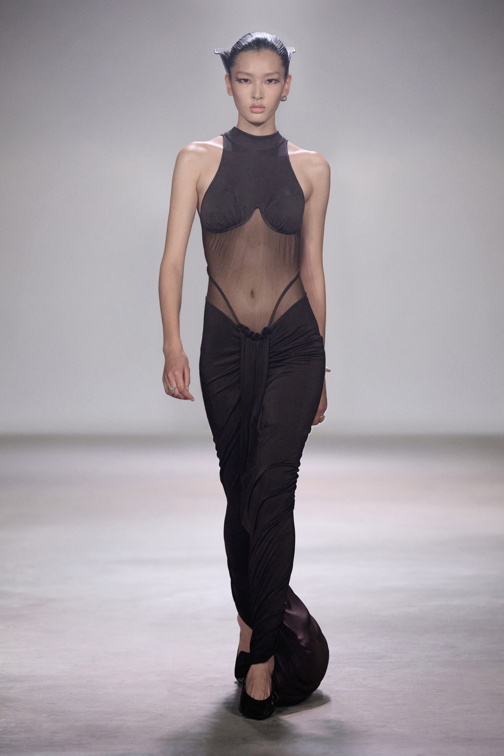 black mesh fitted catsuit