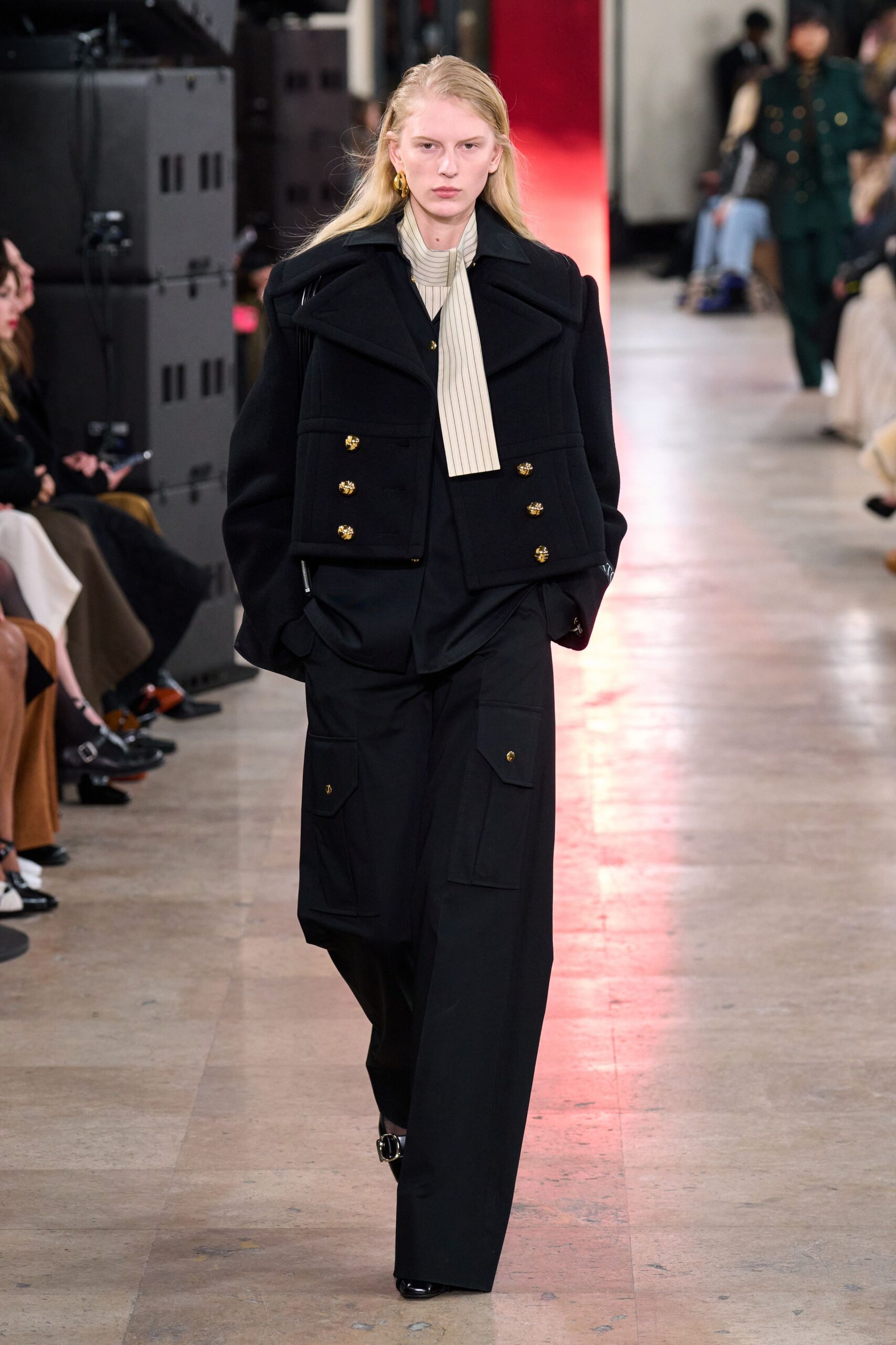 black wool long-sleeve collared structured buttoned jacket