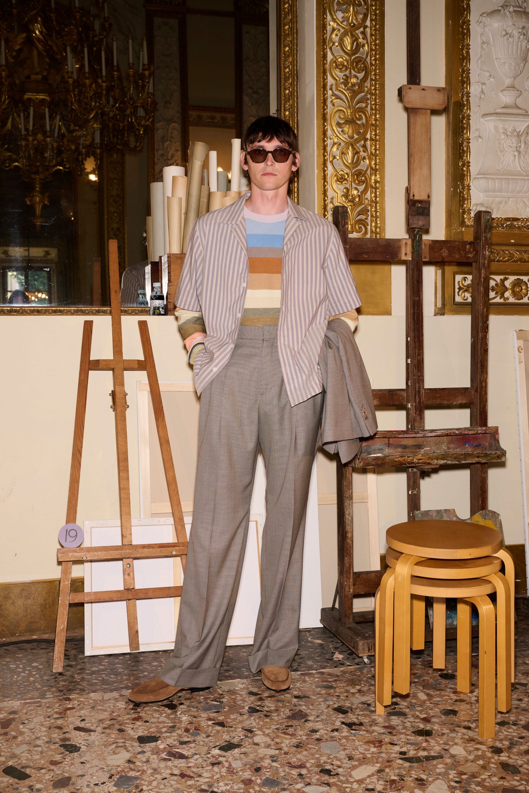relaxed striped shirt and tailored pants