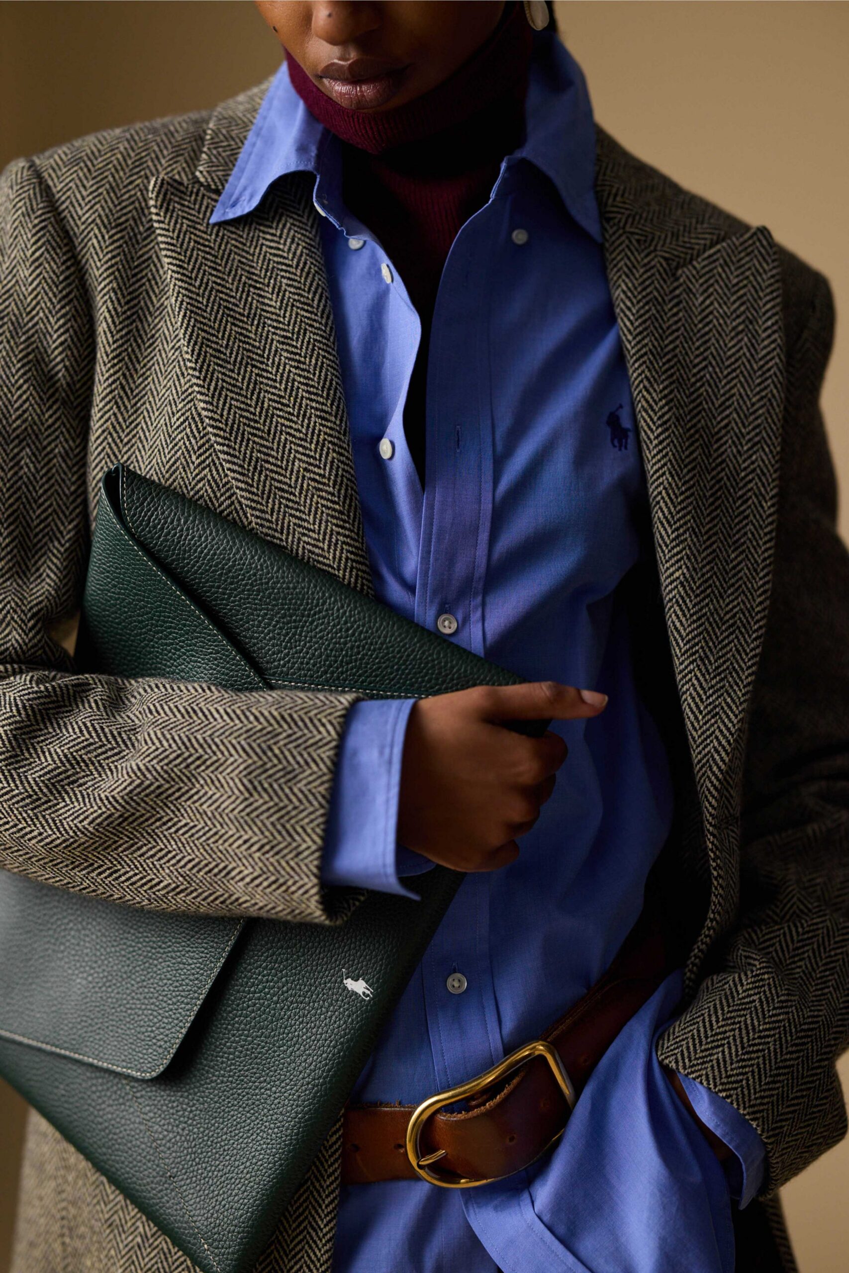 brown tweed long-sleeve collared tailored checked blazer