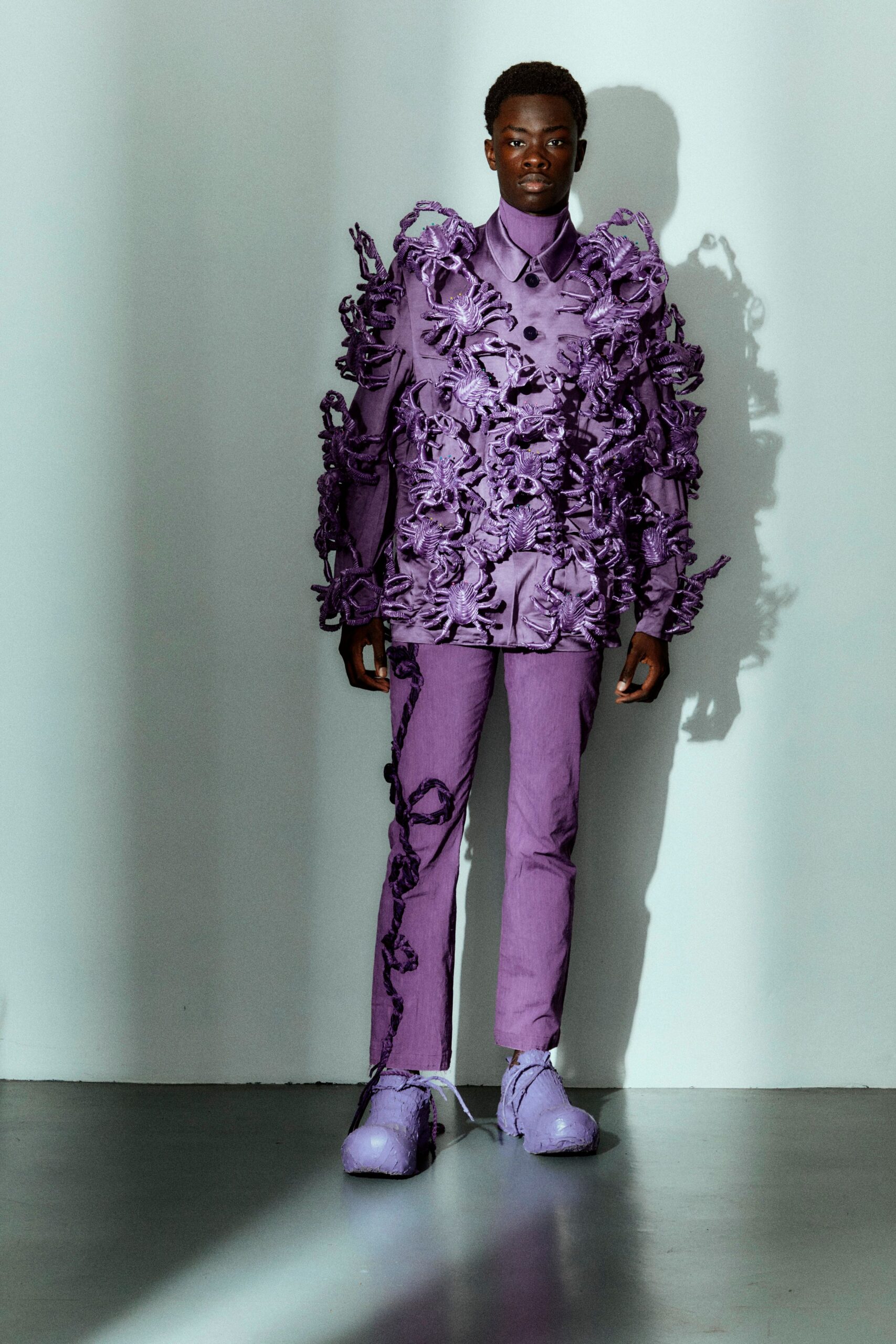 purple cotton slim straight-leg pants