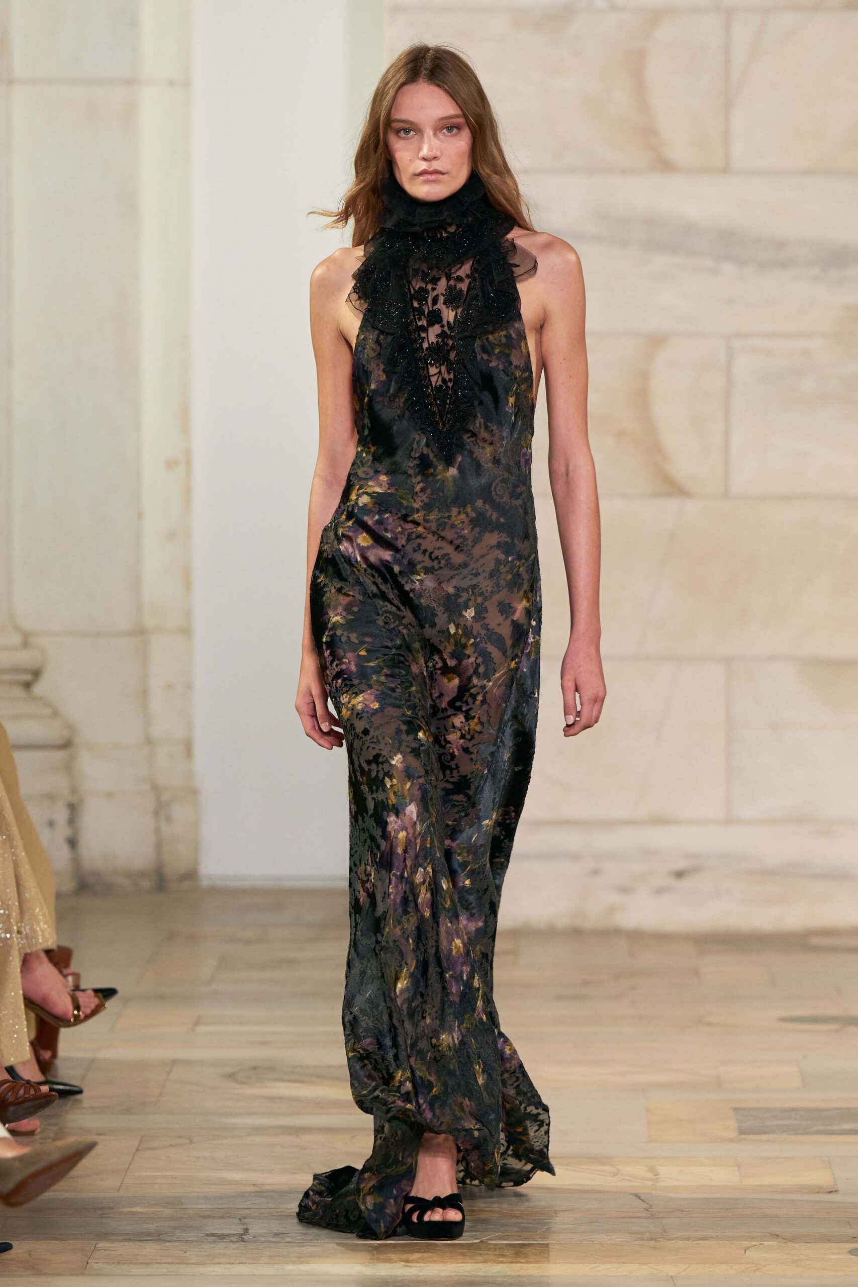 black floral silk gown