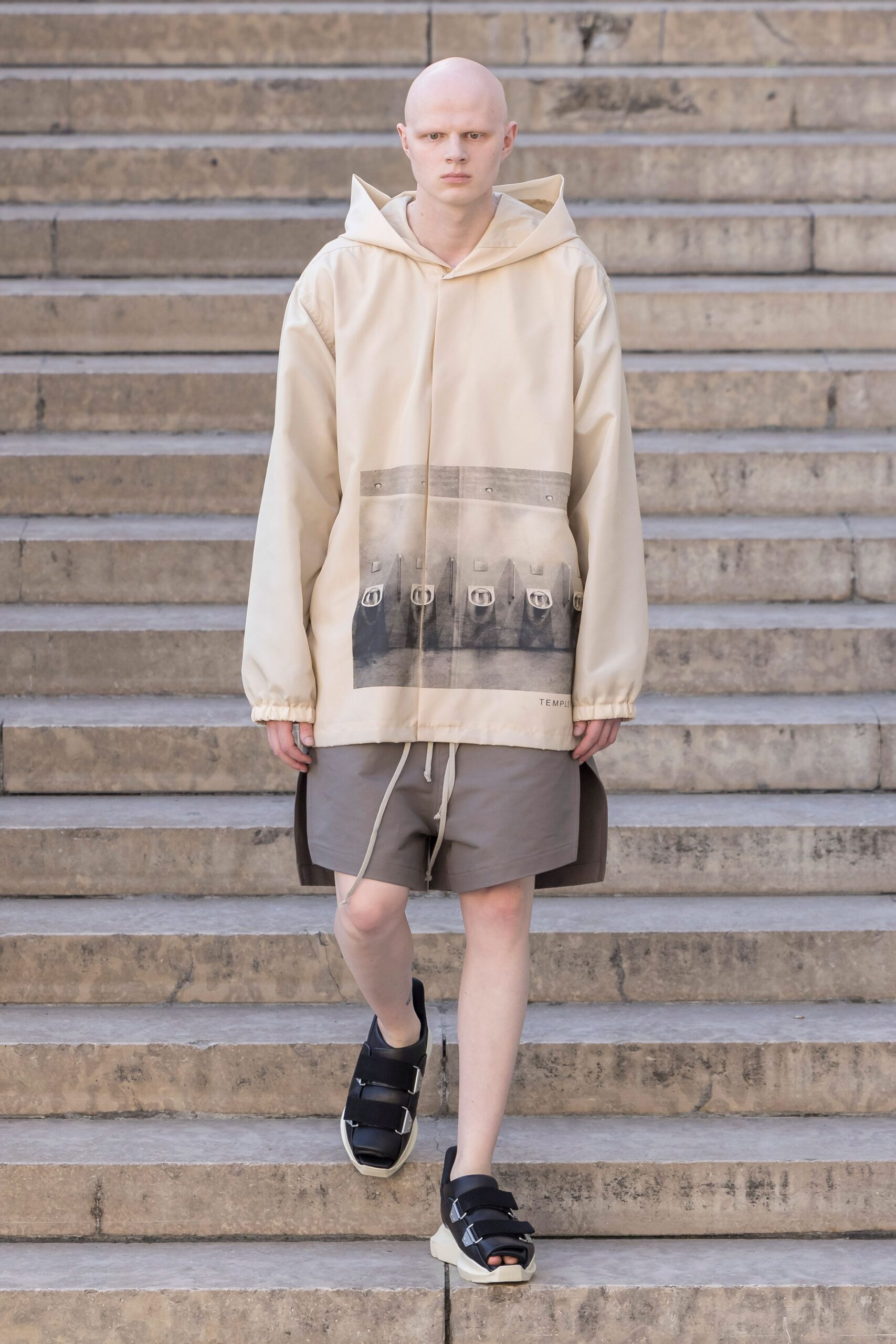 beige cotton long-sleeve hooded oversized printed hoodie