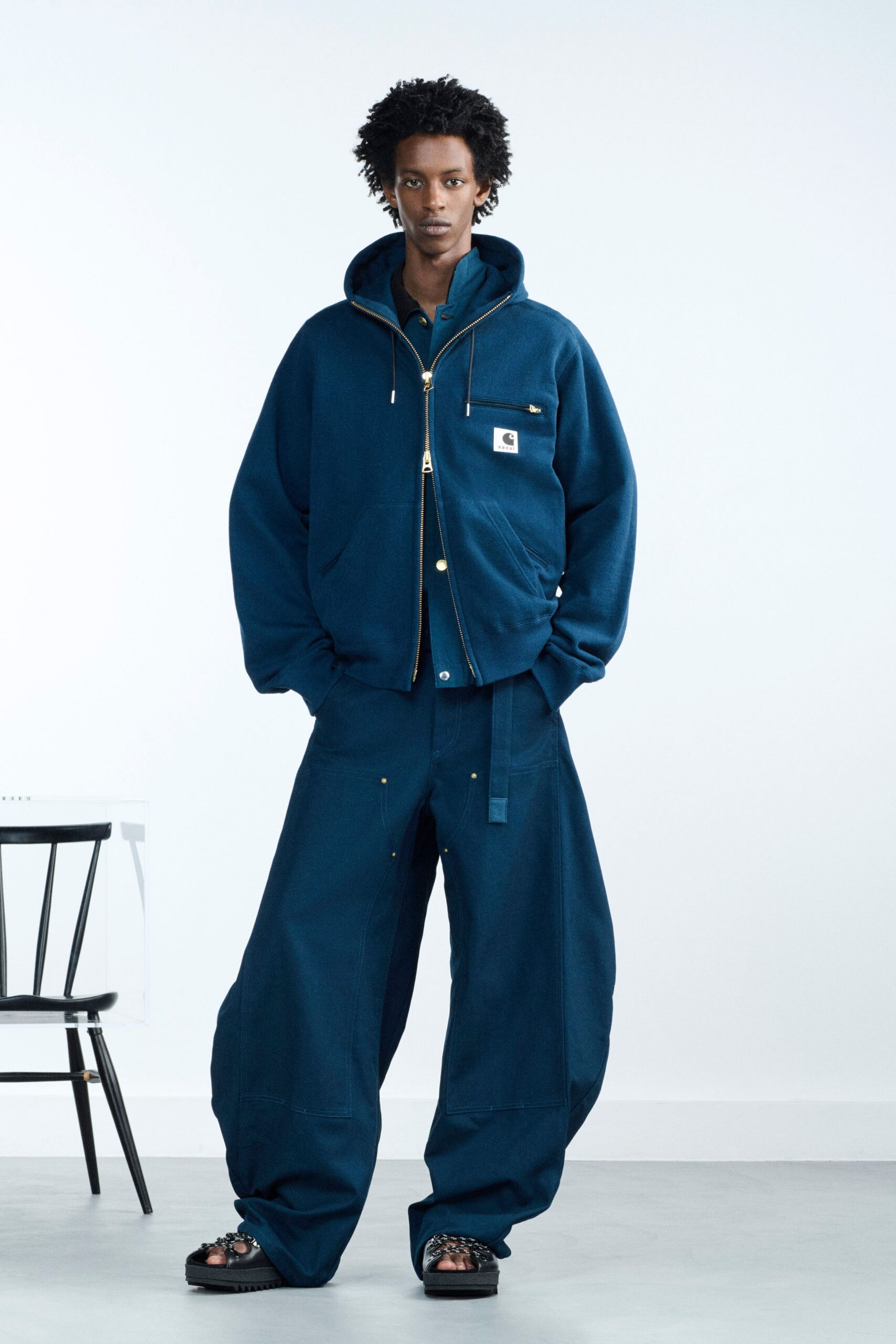blue cotton long-sleeve hooded oversized hoodie