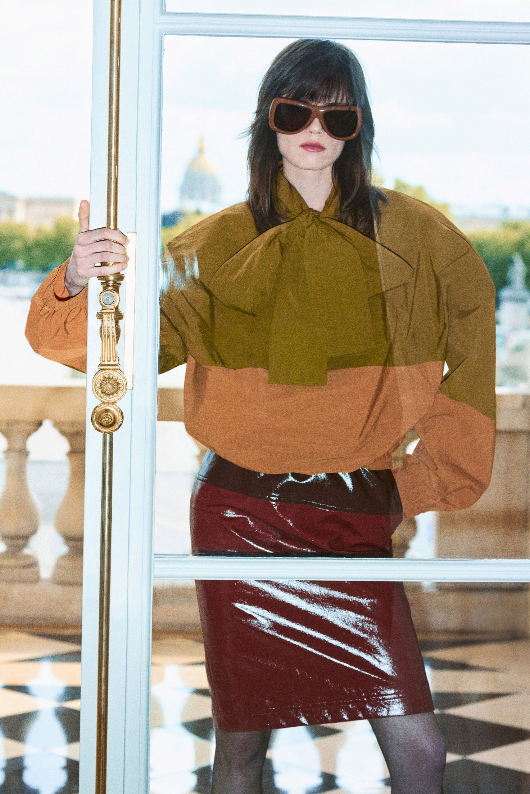 red vinyl fitted pencil shiny skirt