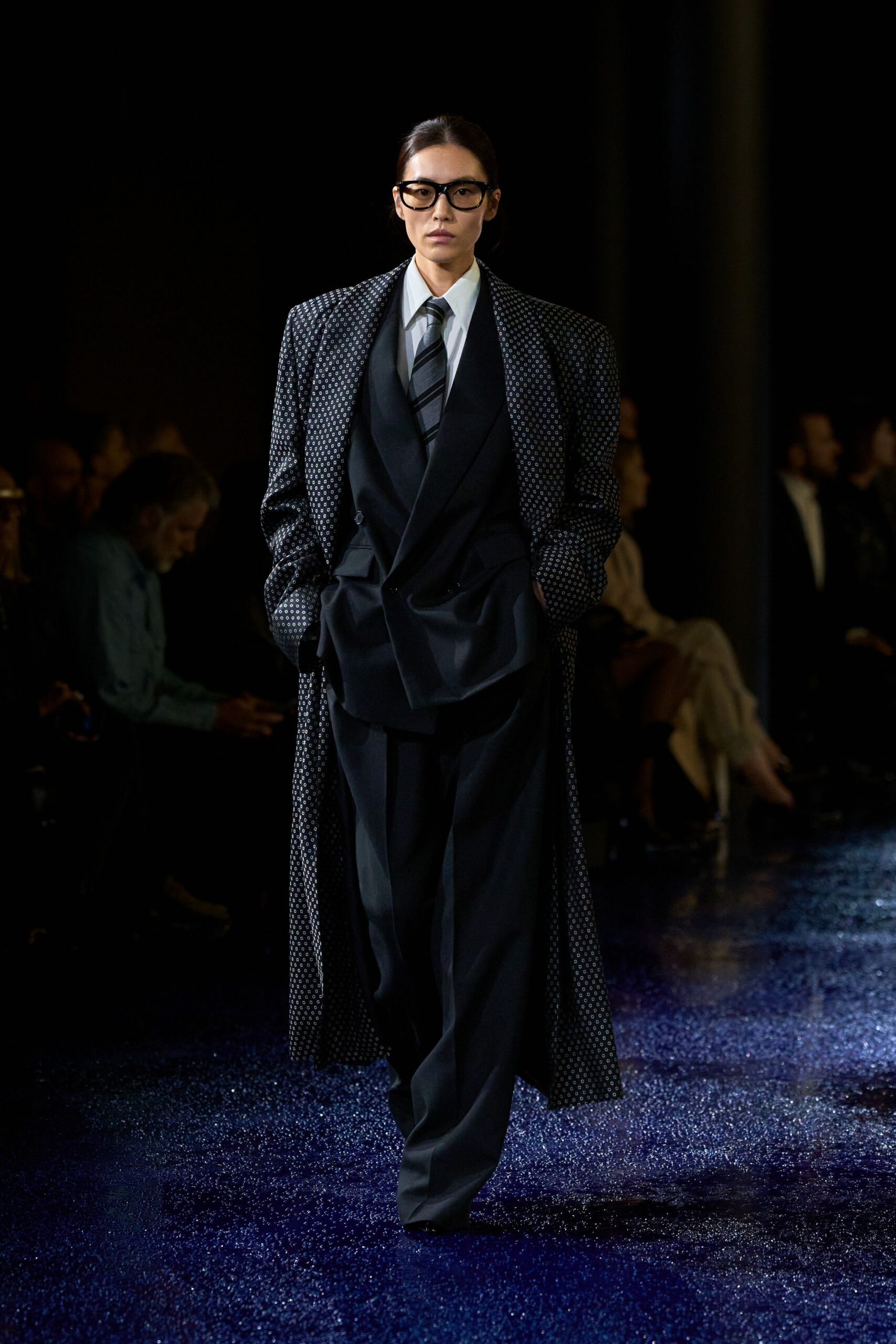 black and white checked coat with suit