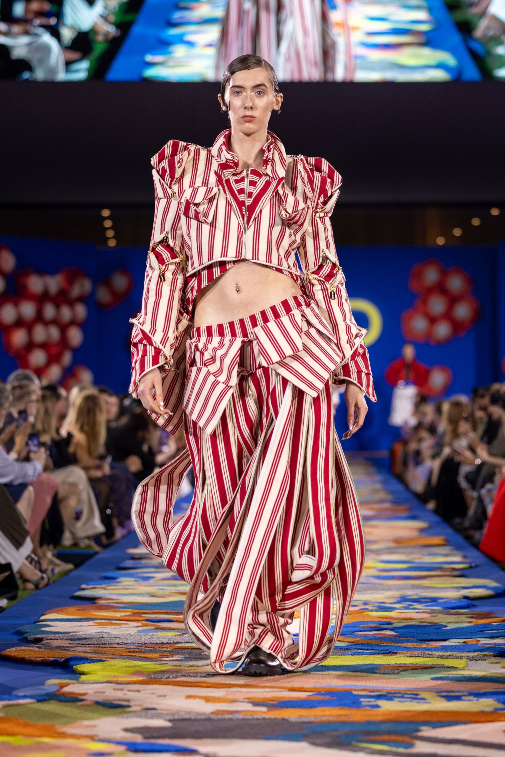 striped red and white top and skirt