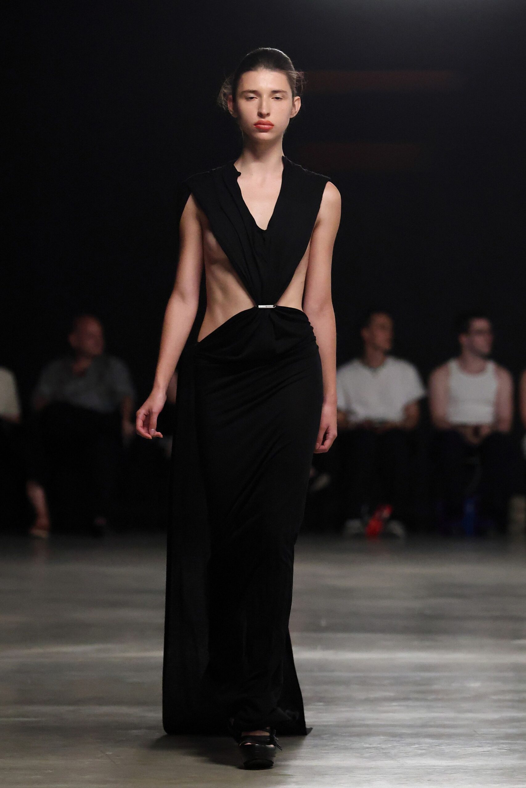 black silk sleeveless gown