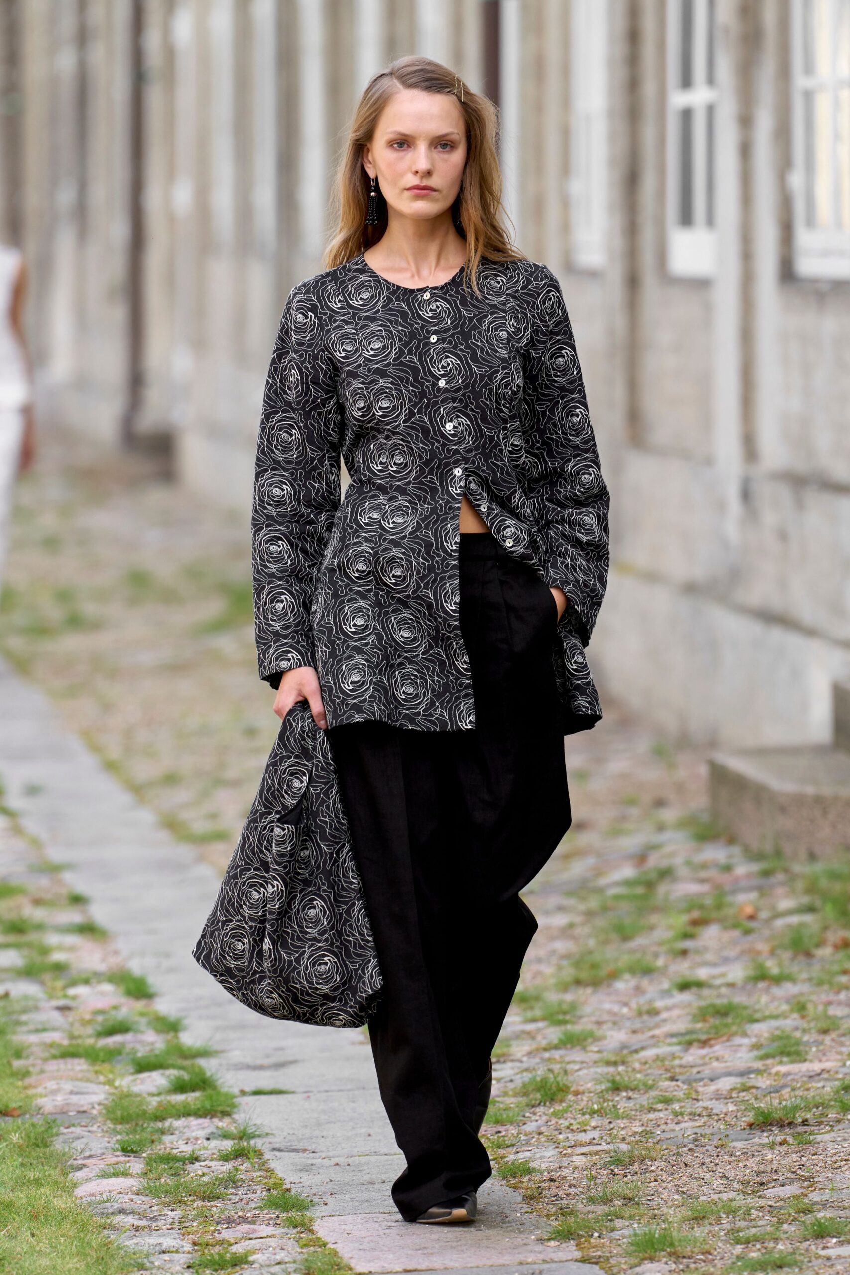 black and white embroidered jacket