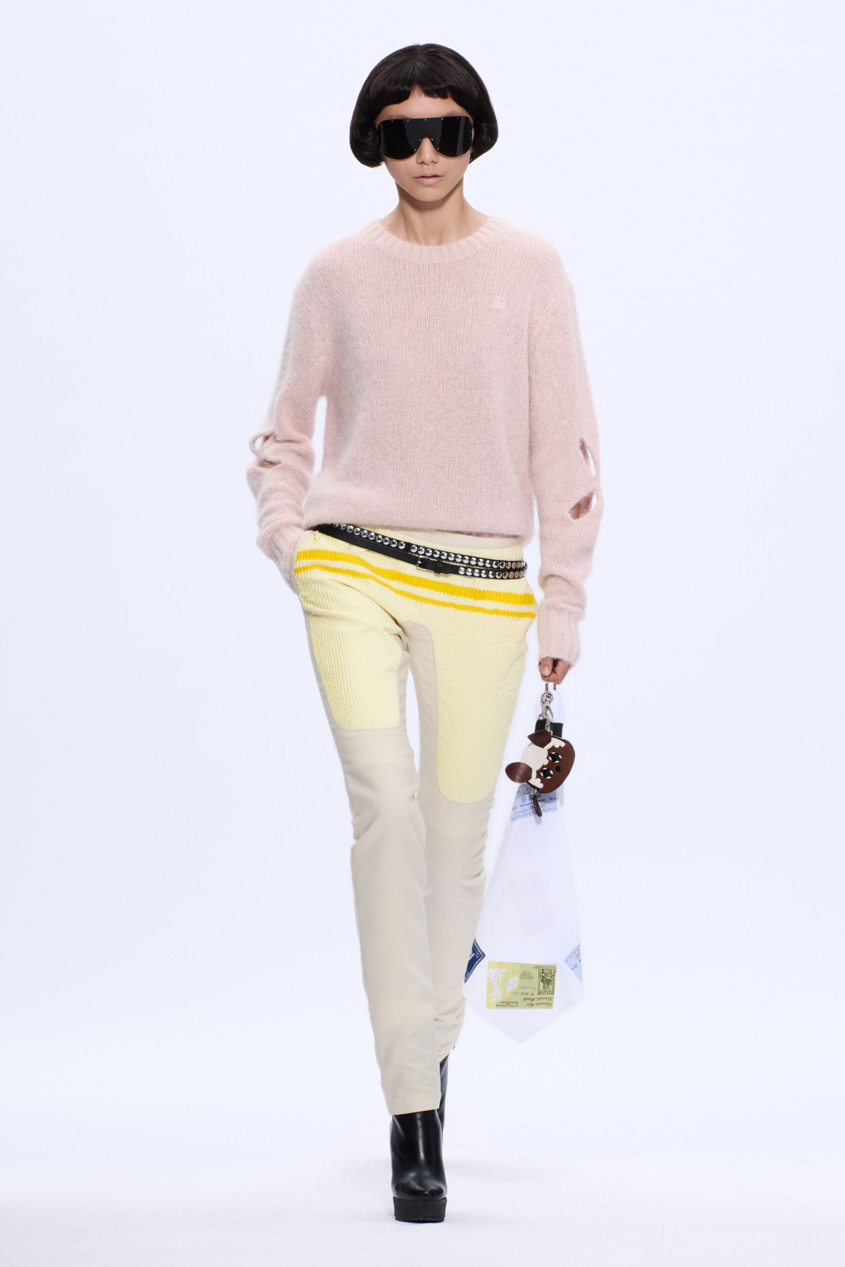 pink wool long-sleeve relaxed ribbed sweater