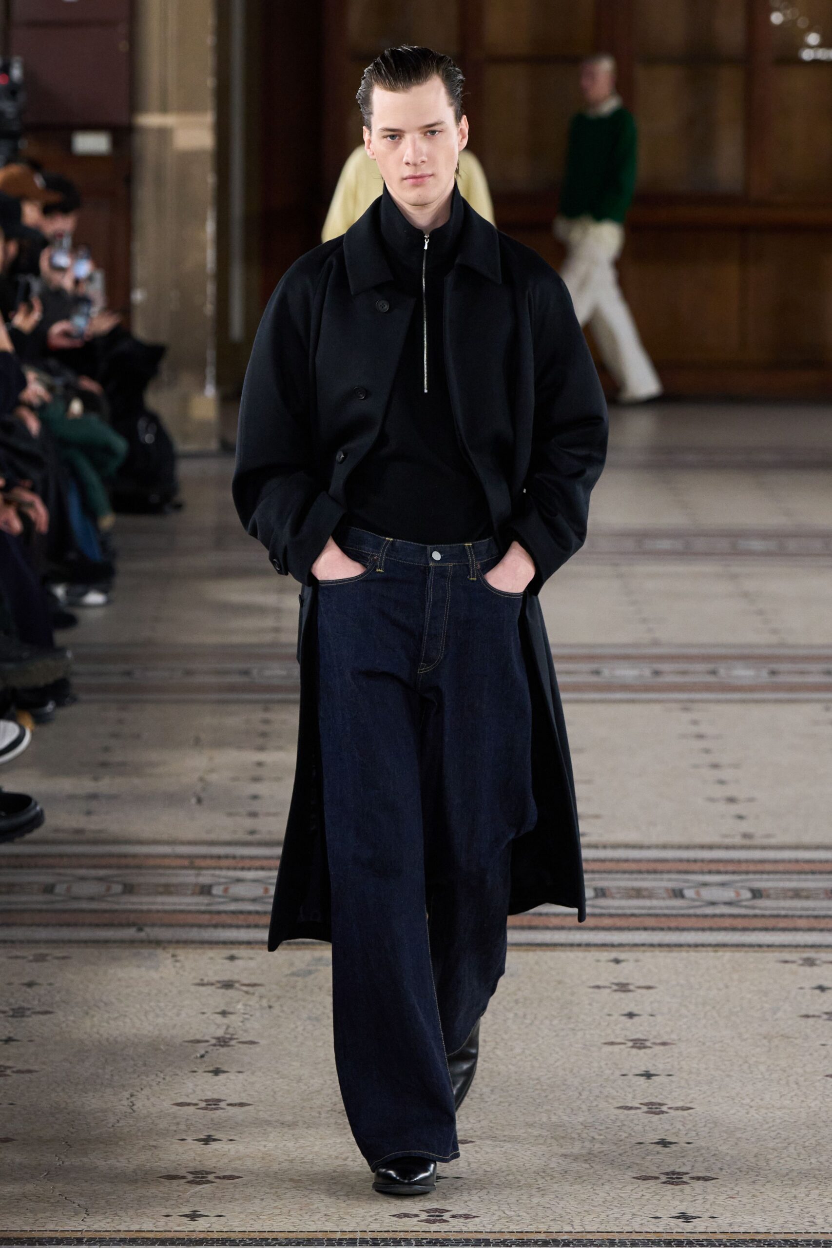 black wool coat with relaxed fit